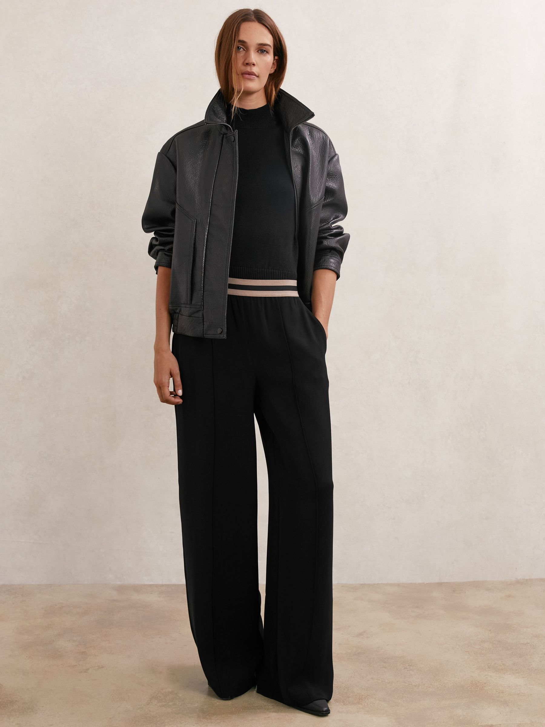 Petite Elasticated-Waist Wide-Leg Trousers in Black (W99819) | £150