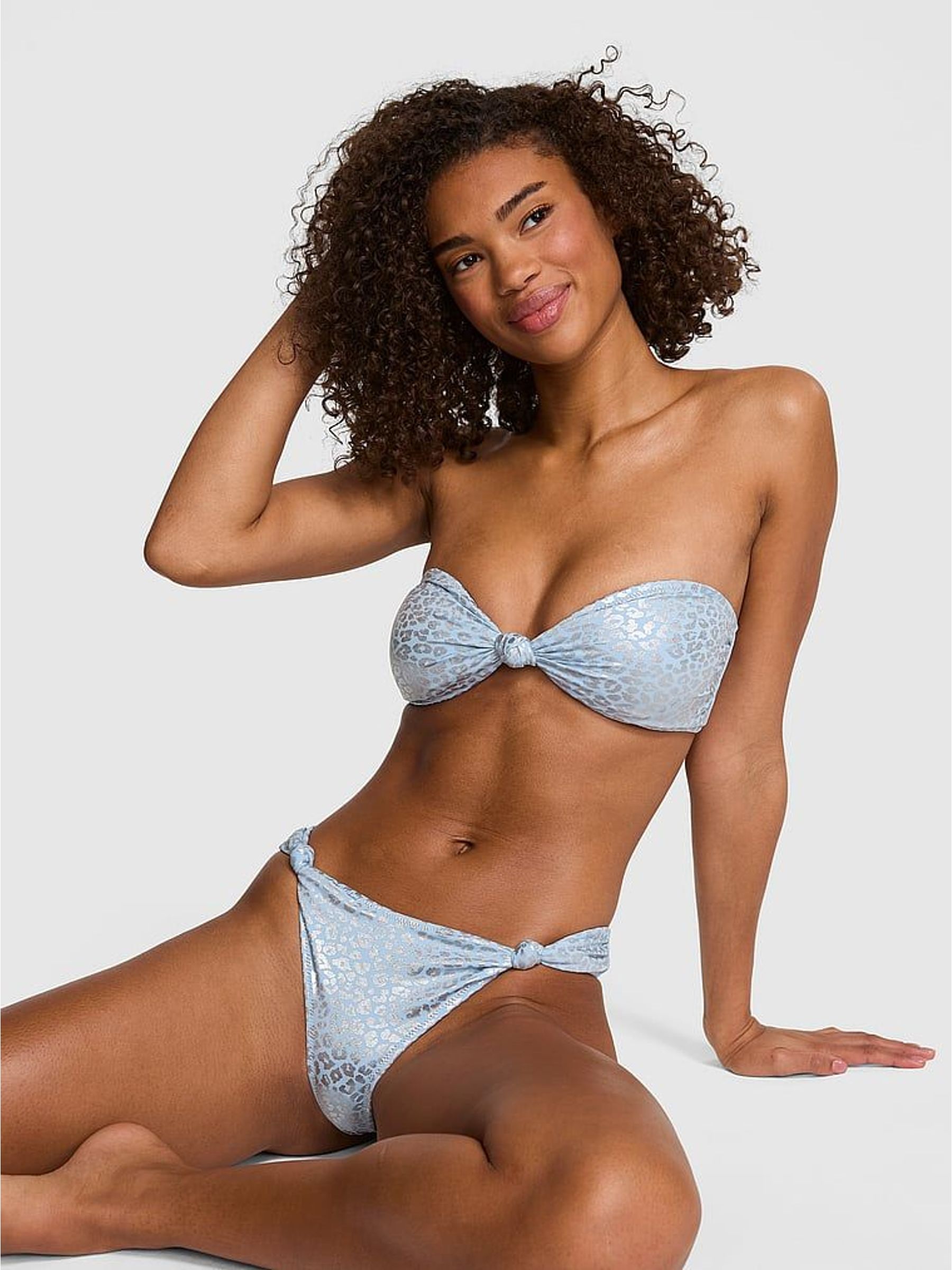 Icy Blue Leopard Thong Knotted Bikini Bottom (Y00229) | £26
