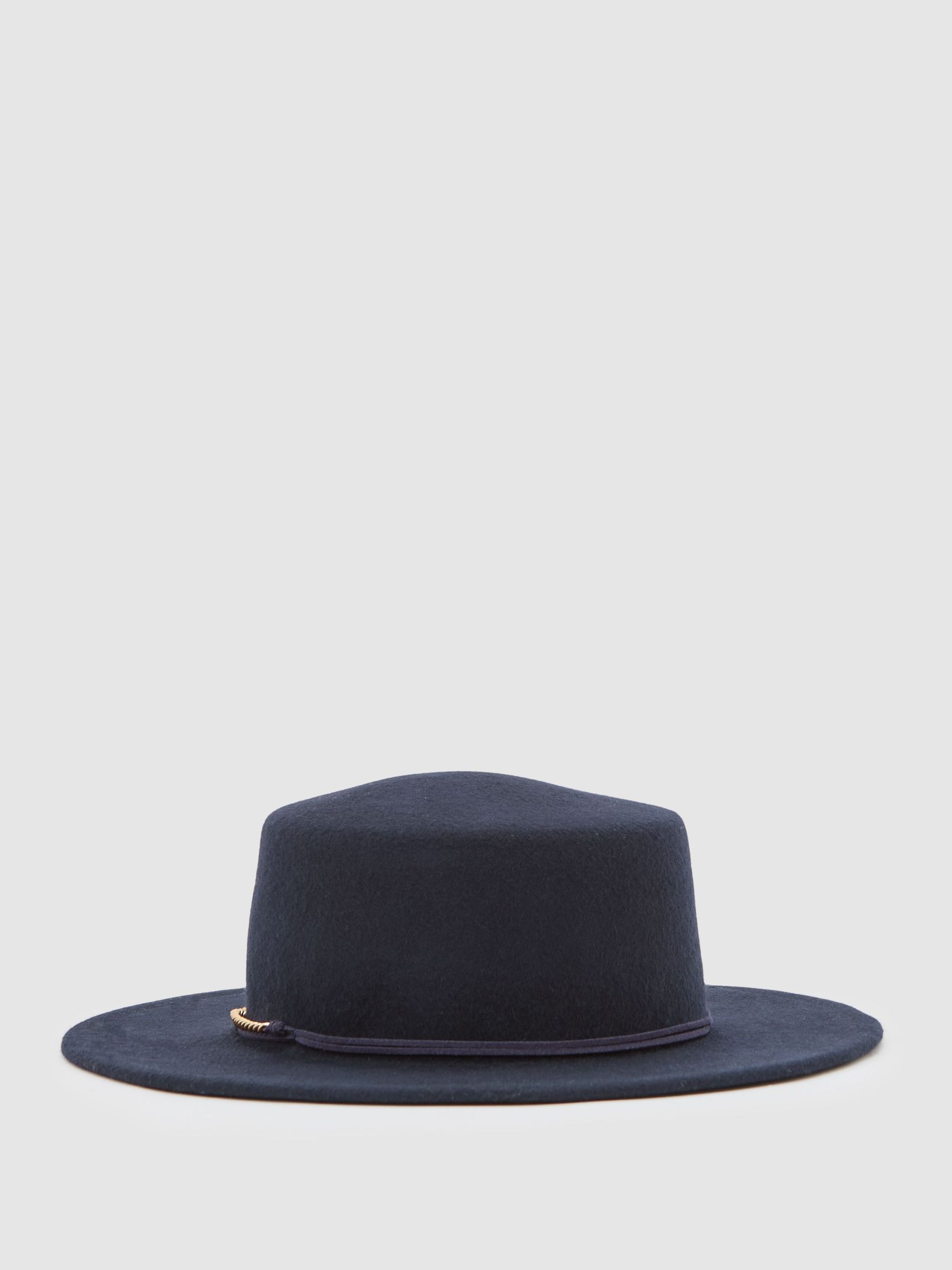 Wool Felt Chain-Strap Fedora Hat in Navy (Y00554) | £68
