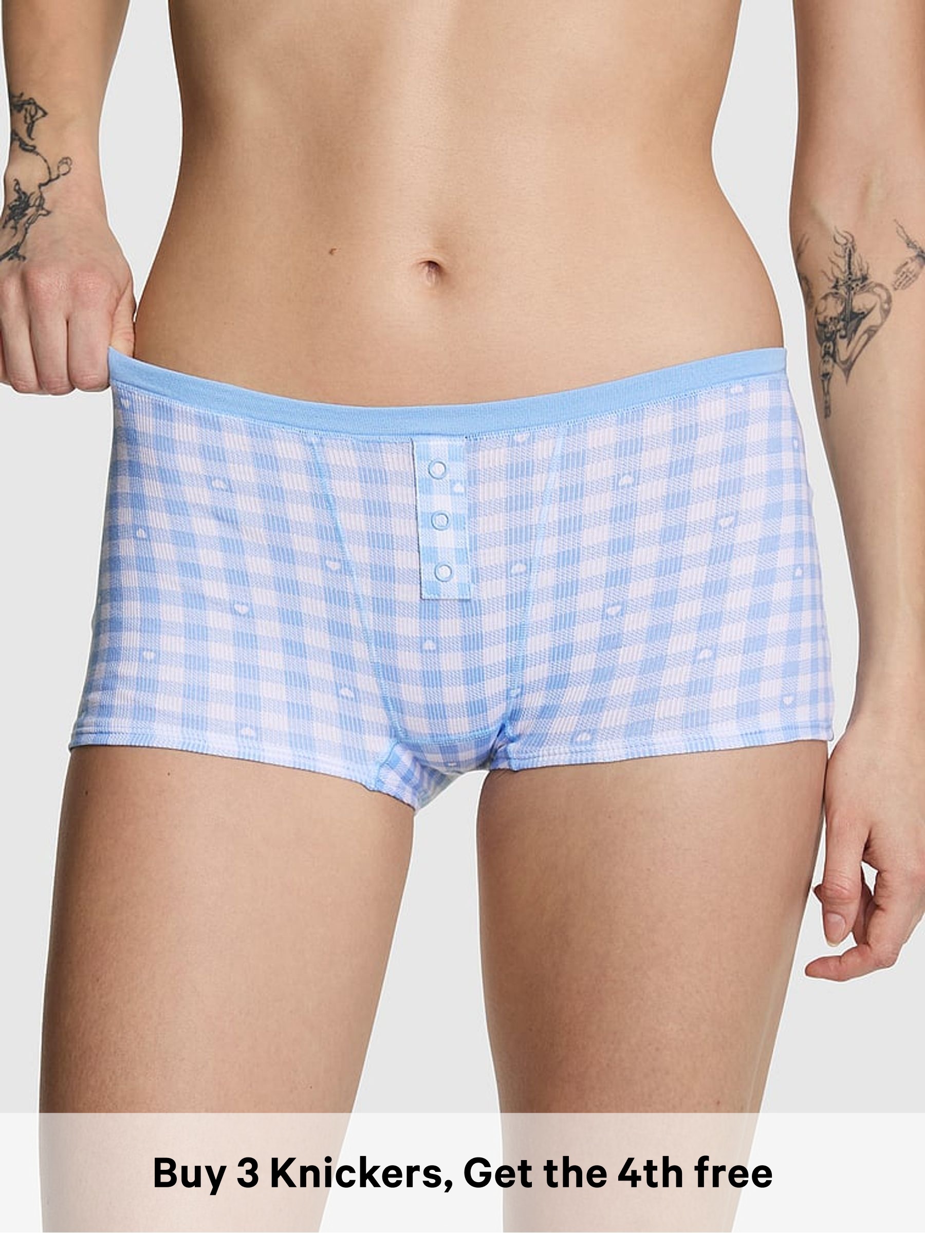 Blue Gingham Print Cotton Knickers (Y01521) | £10