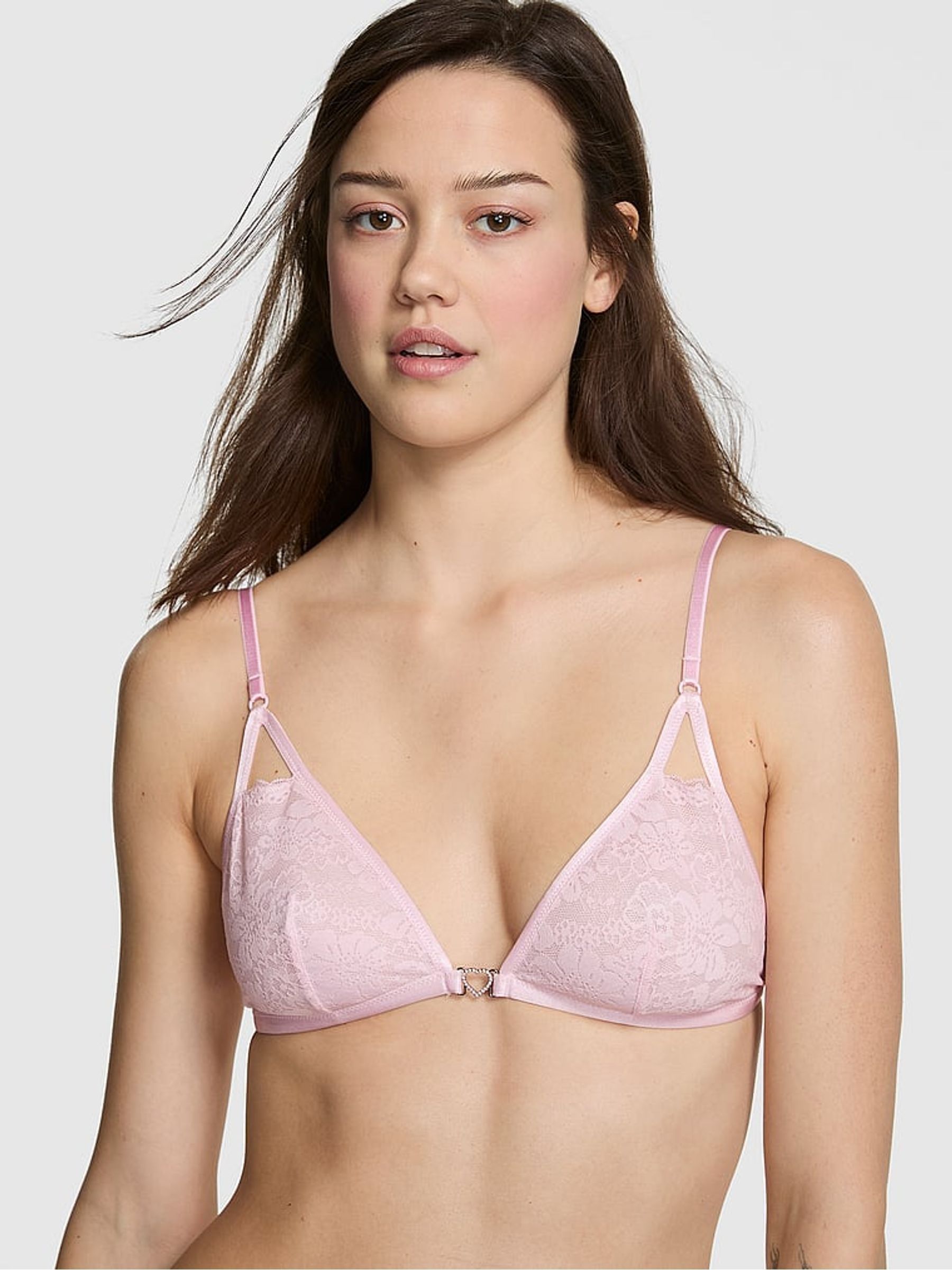 Pink Tulip Triangle Valentine's Charm Lace Bralette (Y01524) | £26