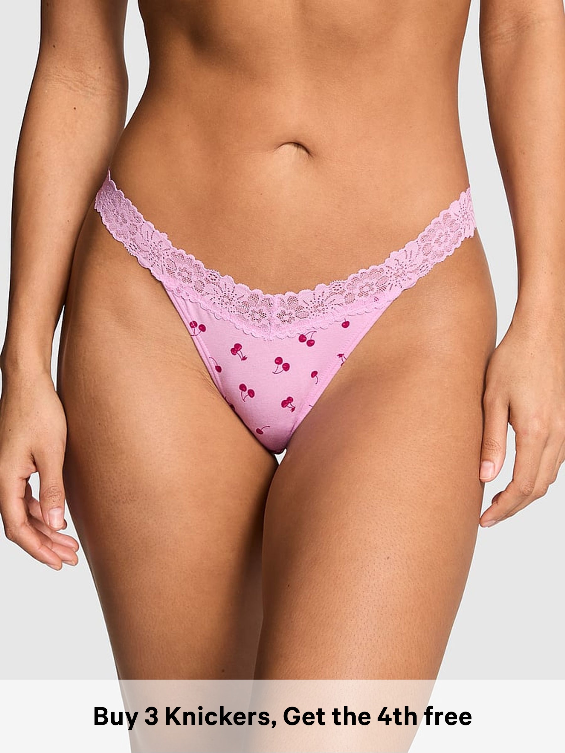 Hushed Lilac Purple Thong Cotton Heather Lace Trim Knickers (Y01529) | £10
