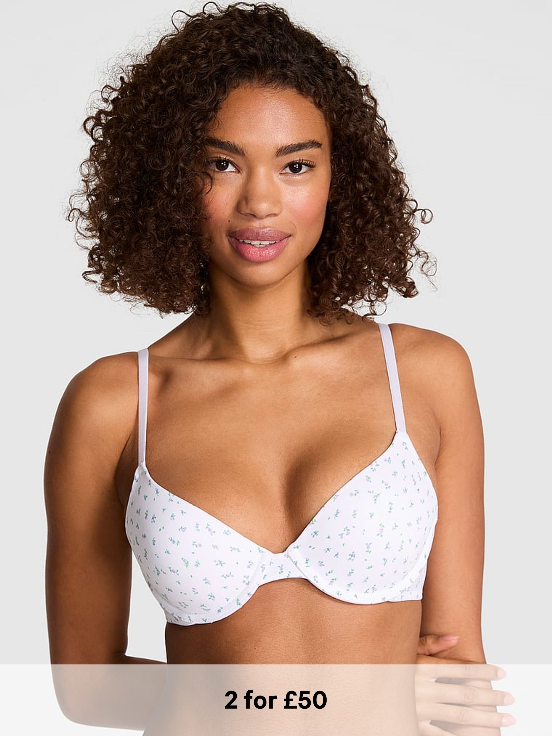 White Floral Print T Shirt Bra (Y01532) | £30