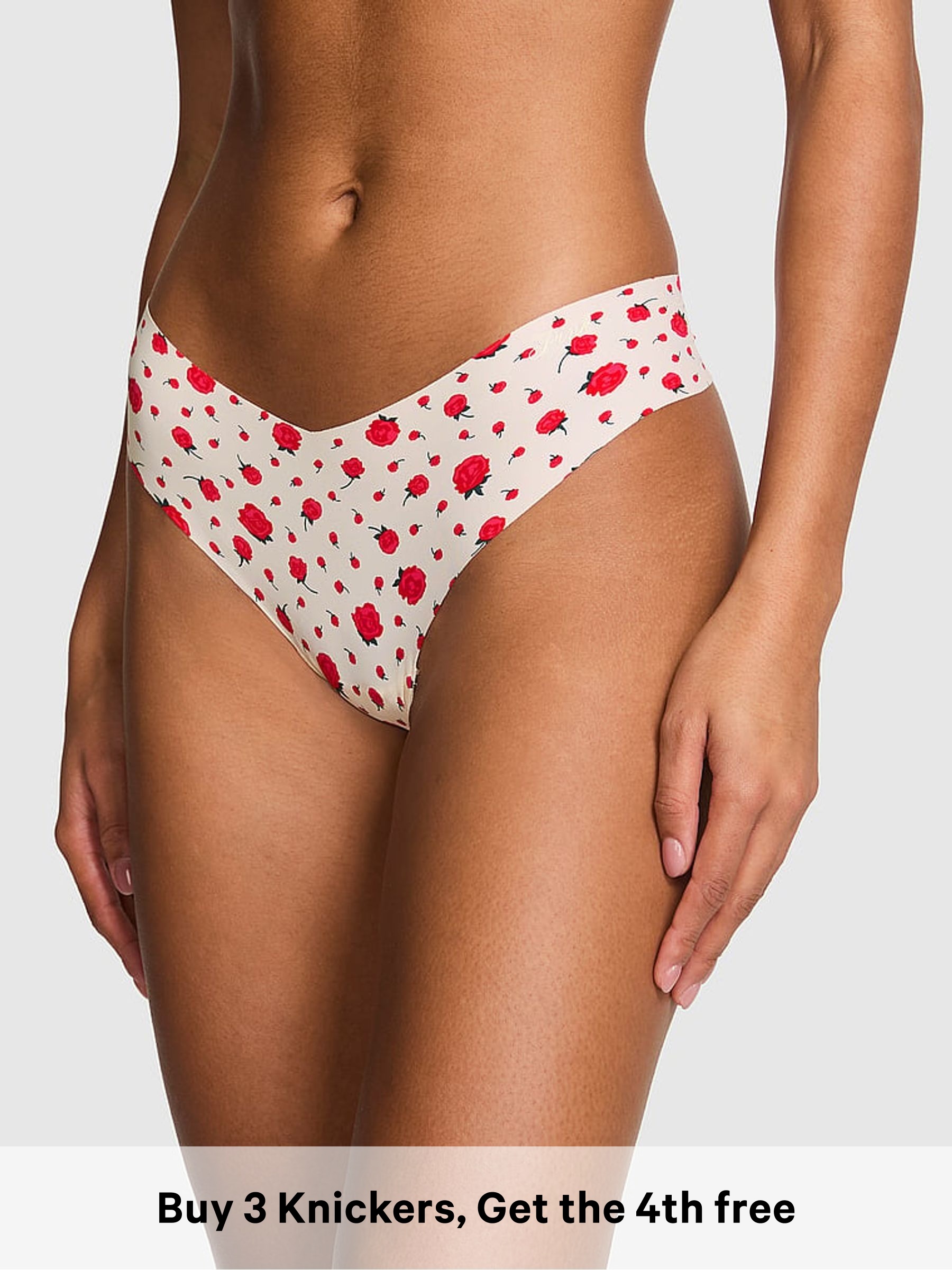 Winter White Roses Thong No Show Knickers (Y01547) | £10