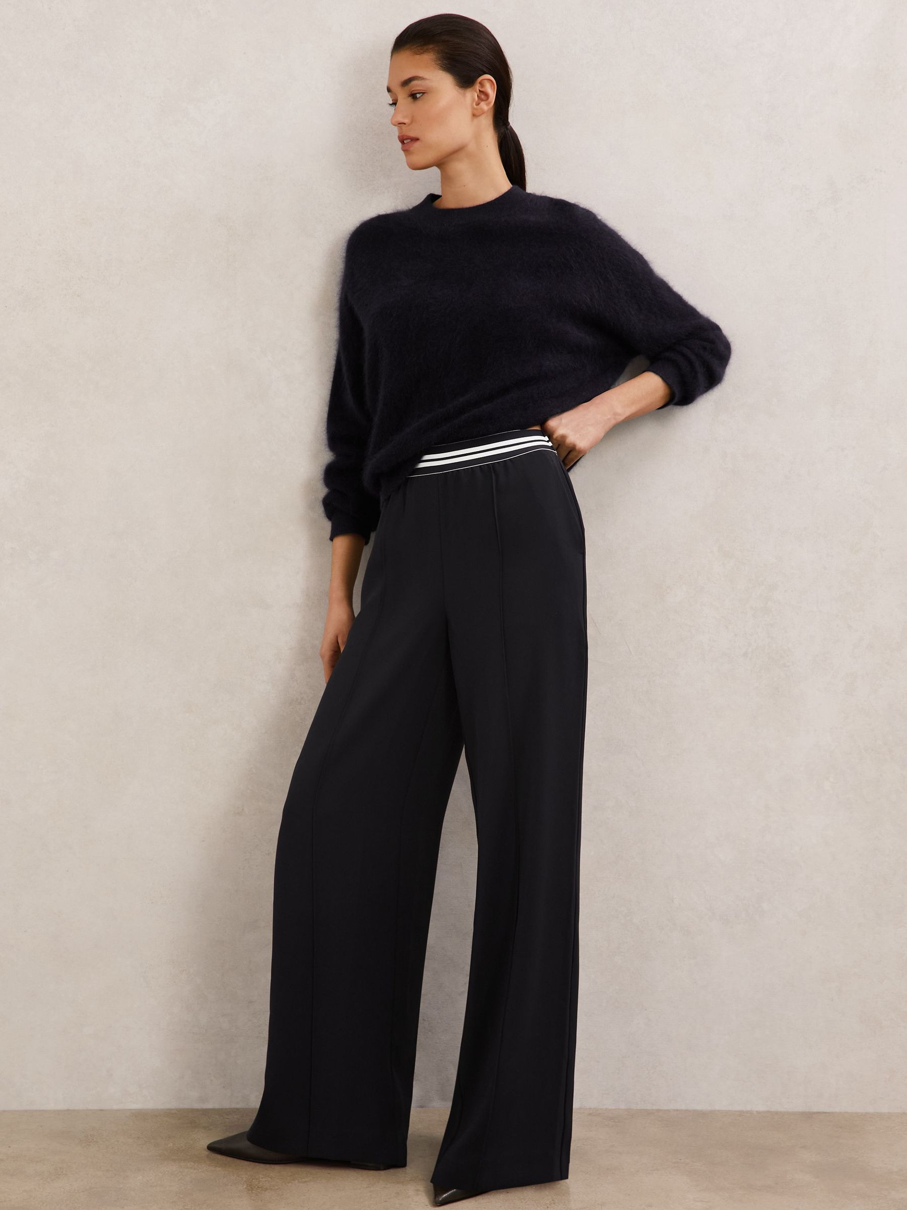 Petite Elasticated-Waist Wide-Leg Trousers in Navy (Y04693) | £150