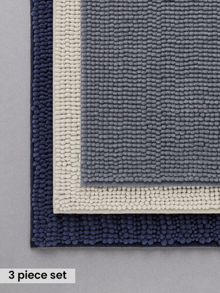 3 Pack Navy/White Textured Bobble Bath Mats (Y05117) | £26