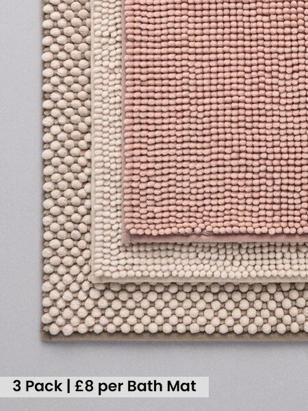 3 Pack Pink/Natural Bobble Bath Mats (Y05119) | £24