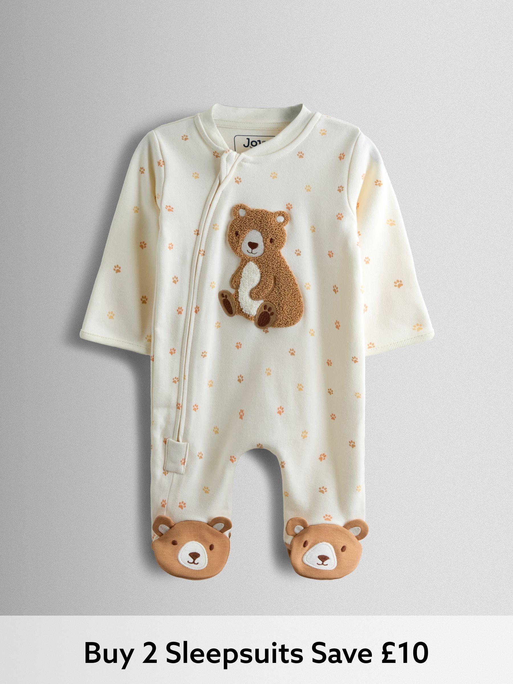 Cream Bear Appliqué Zip Sleepsuit (Y05651) | £22