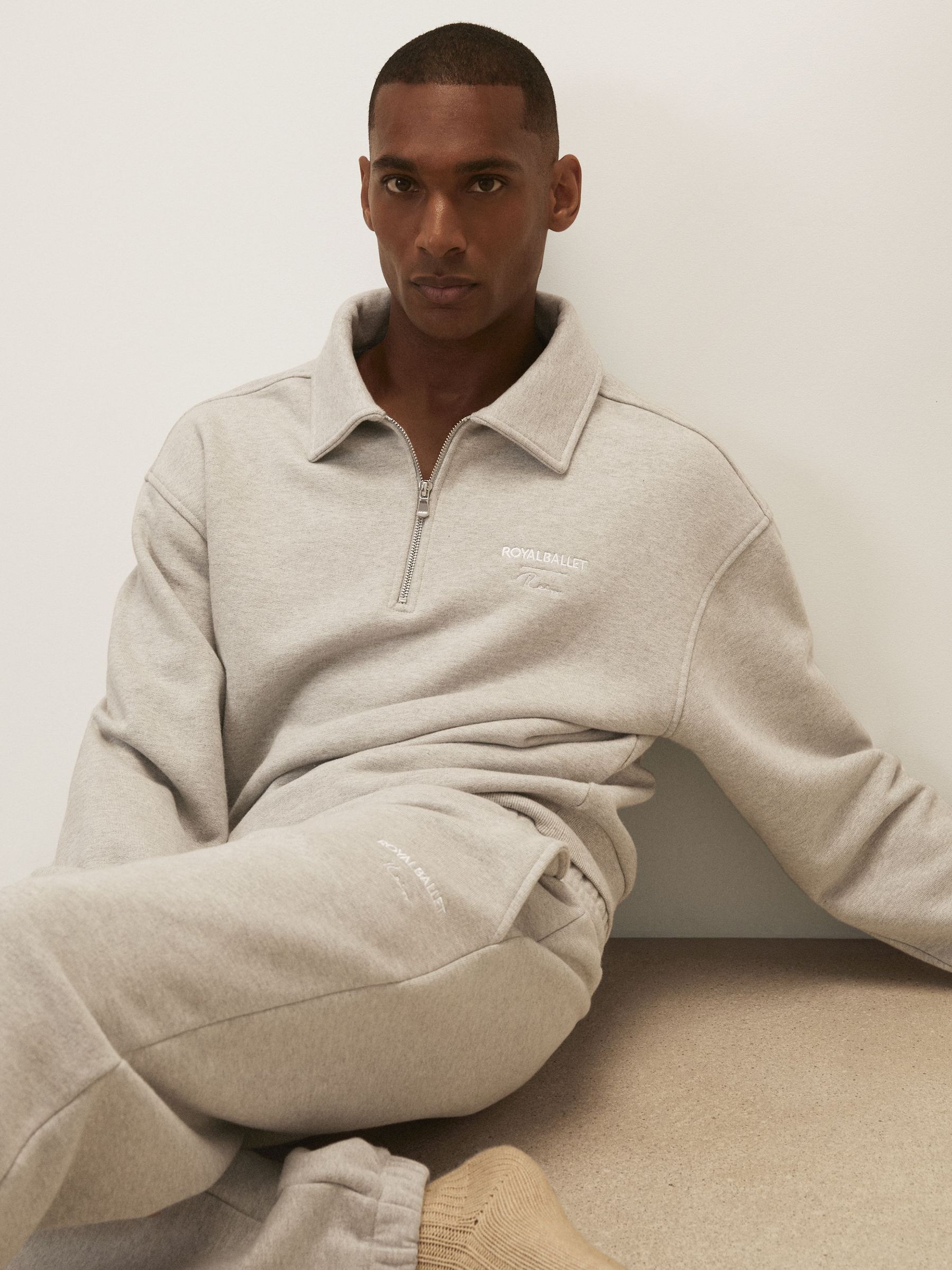 Reiss | Royal Ballet Zip Sweatshirt Unisex Fit in Grey Melange (Y06904) | £148