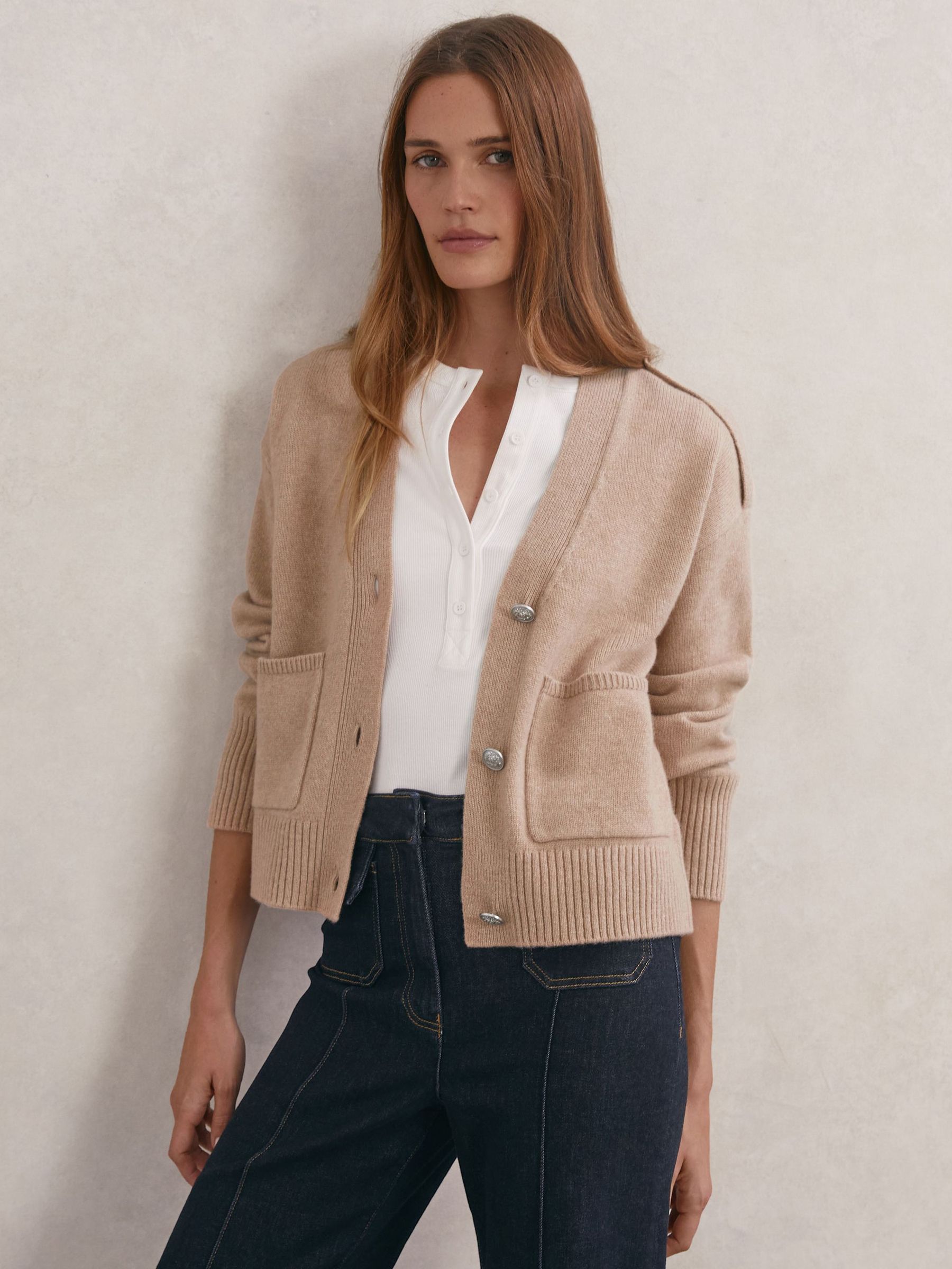 Wool-Cashmere Button-Through Cardigan in Beige Neutral (Y06913) | £158