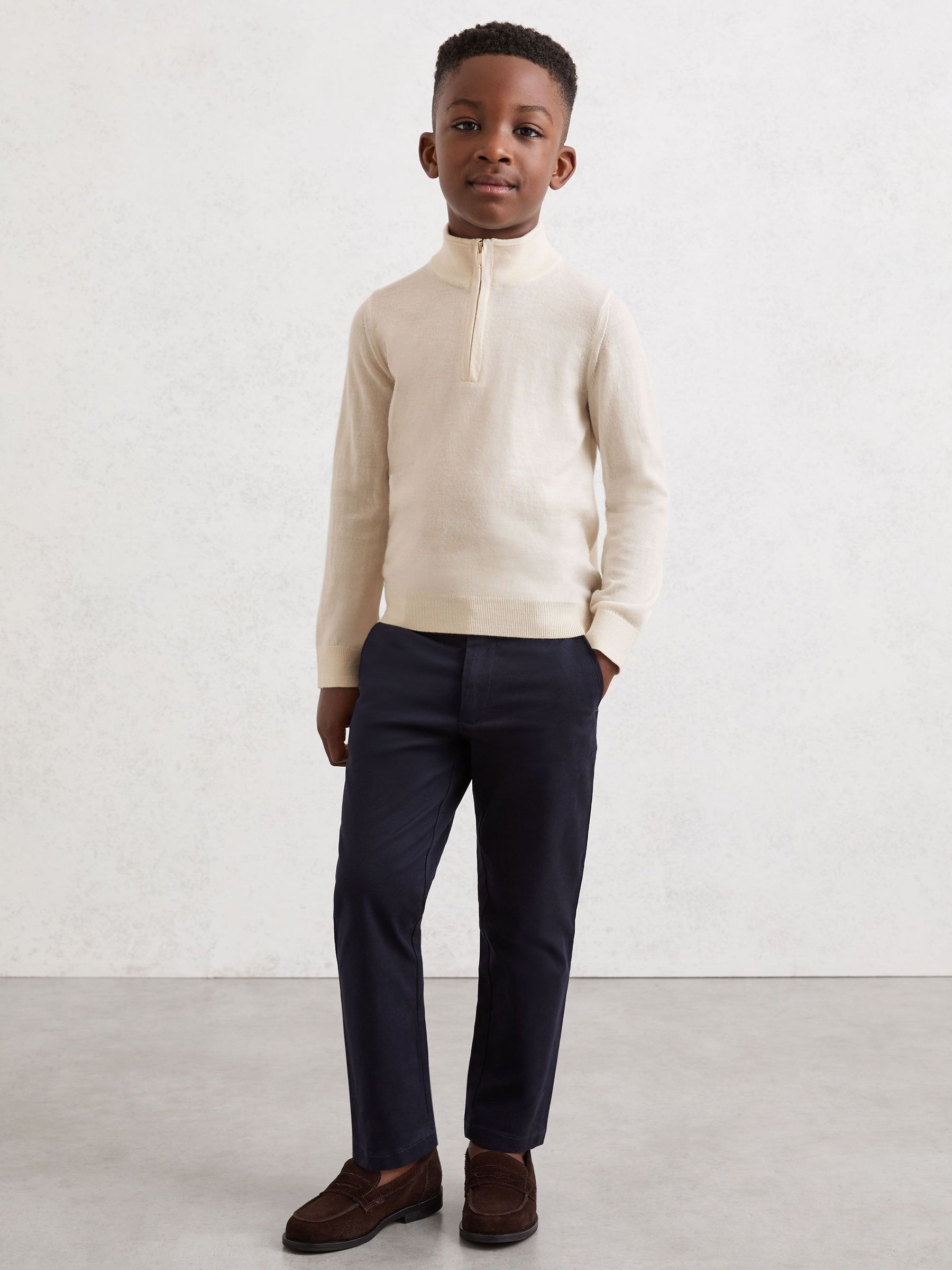 9-13 yrs Merino Wool Half-Zip Funnel Neck Jumper in Snow White (Y06923) | £38