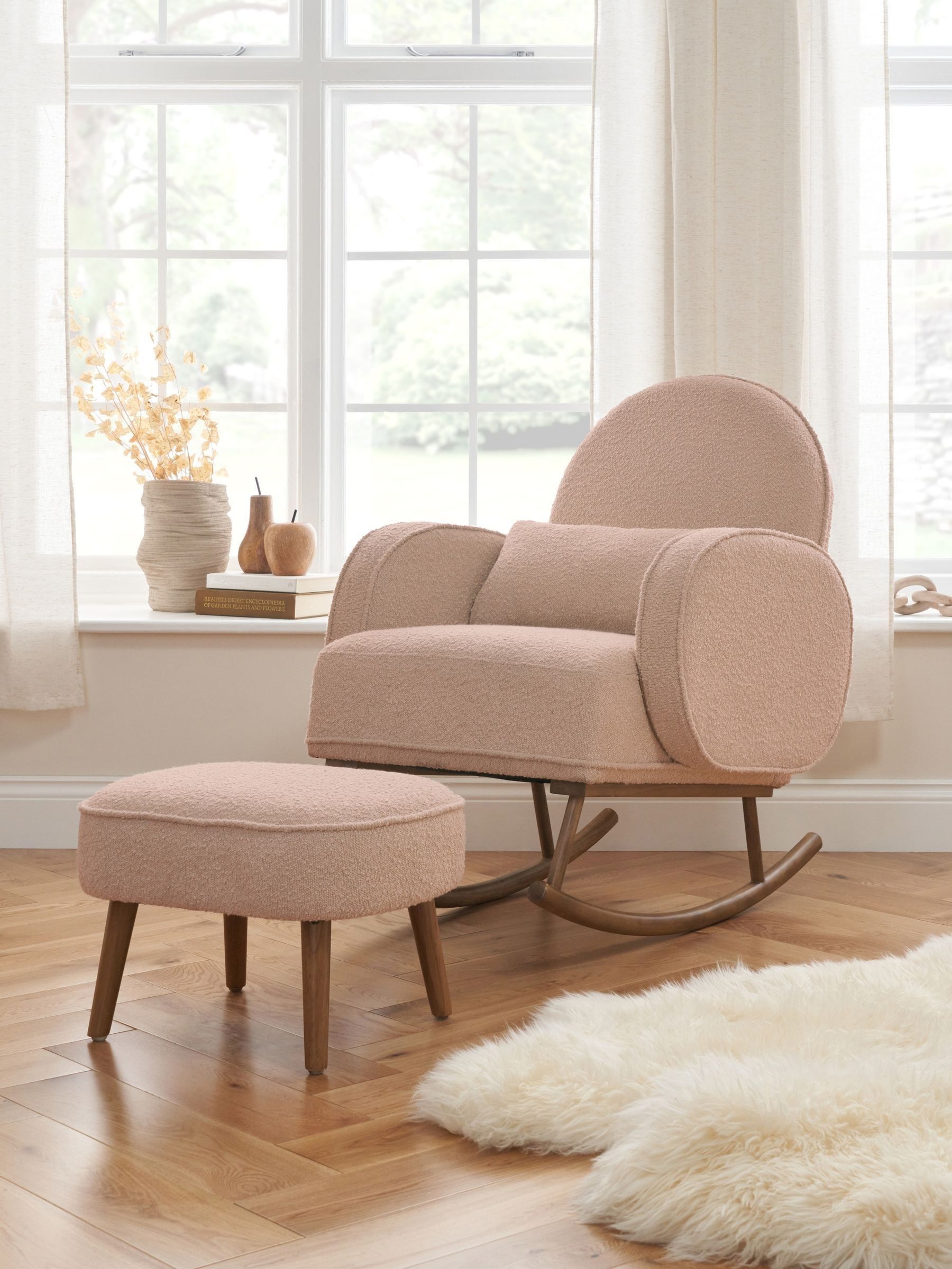 Boucle Blush Micah Rocking Nursing Chair & Footstool (Y07274) | £399