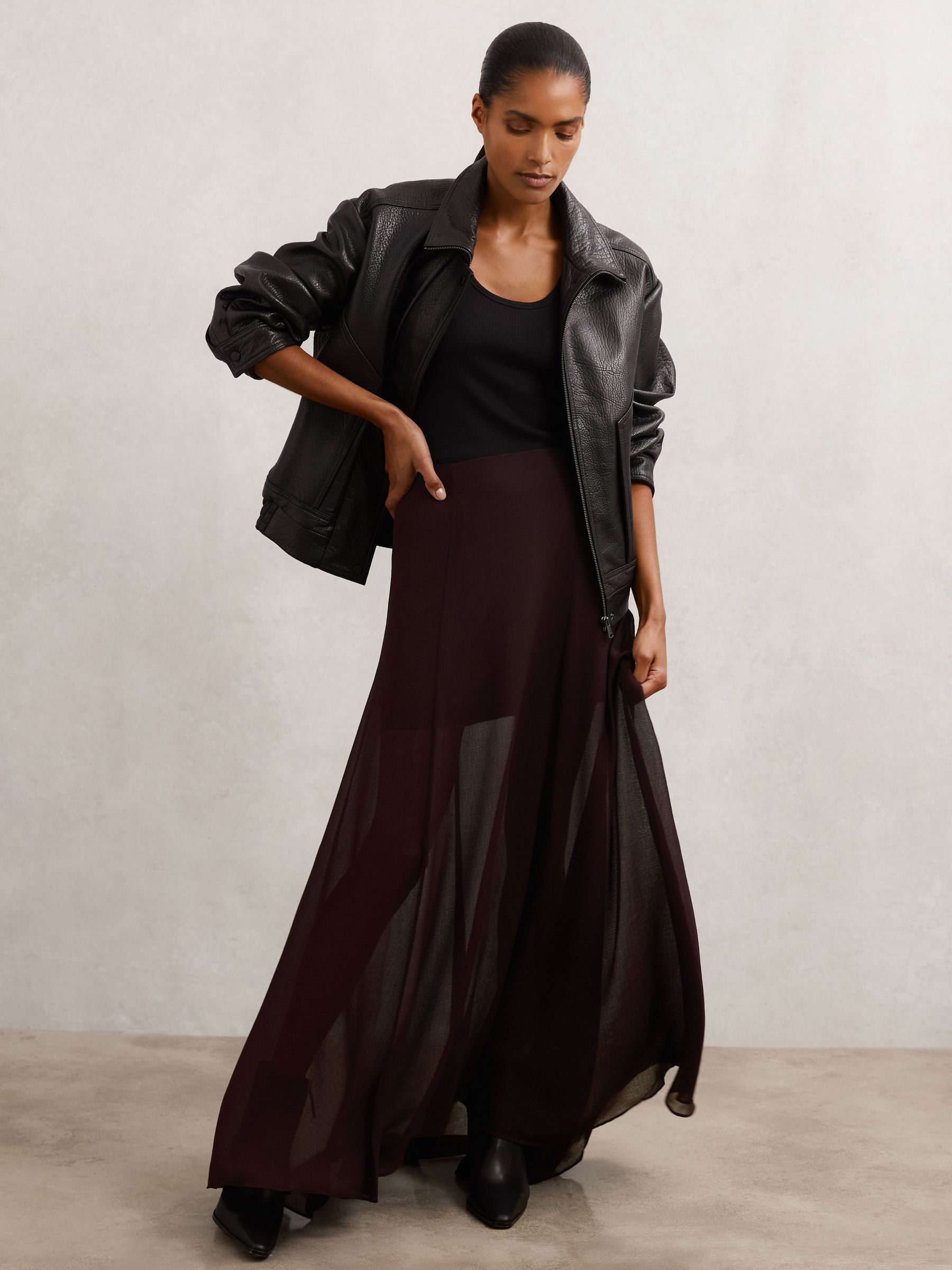 Sheer Textured Maxi Skirt in Chocolate Brown (Y07292) | £148