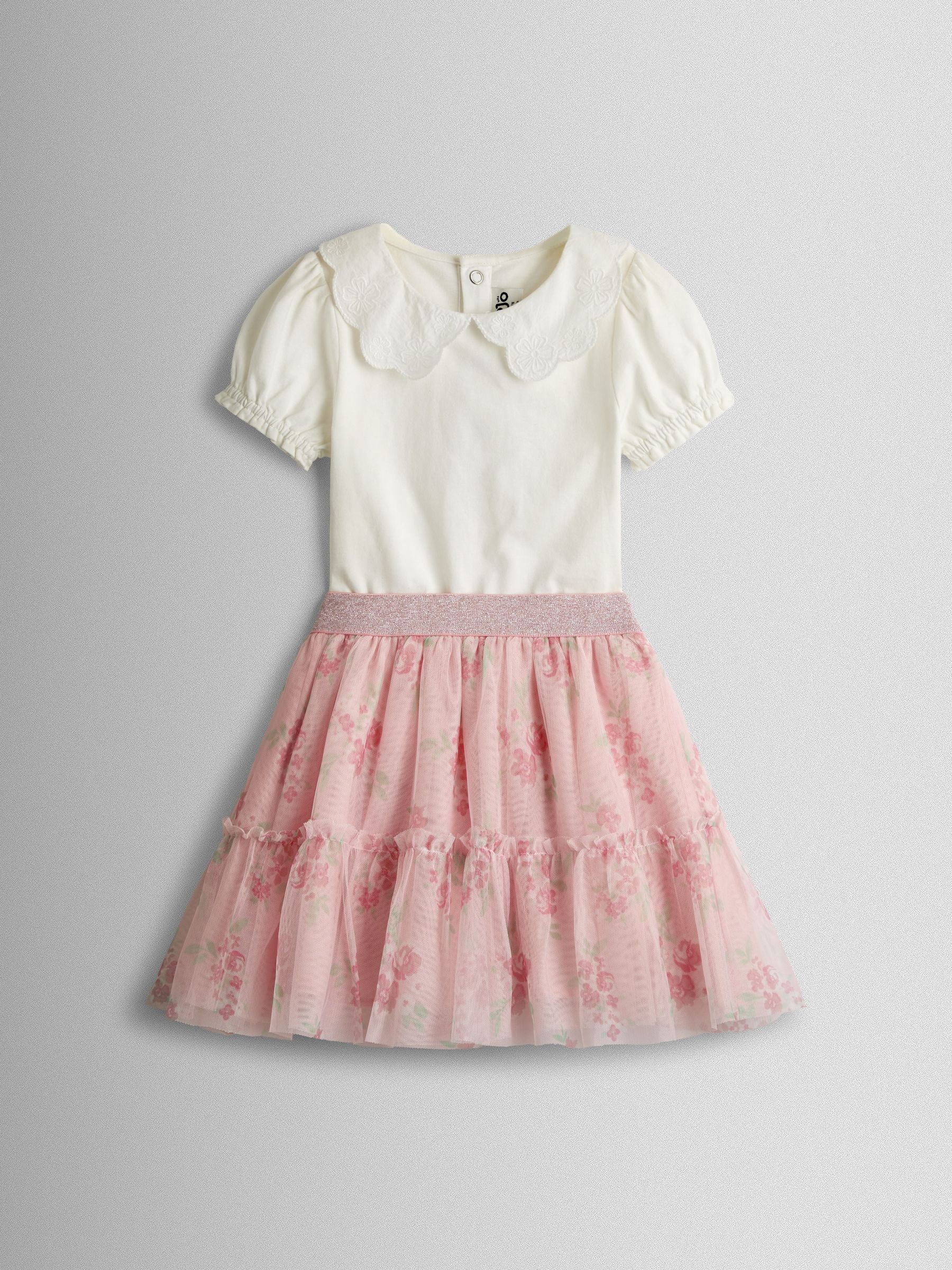 Rose Pink Broderie Collar T-Shirt & Printed Tulle Skirt Set (Y09480) | £32 - £38