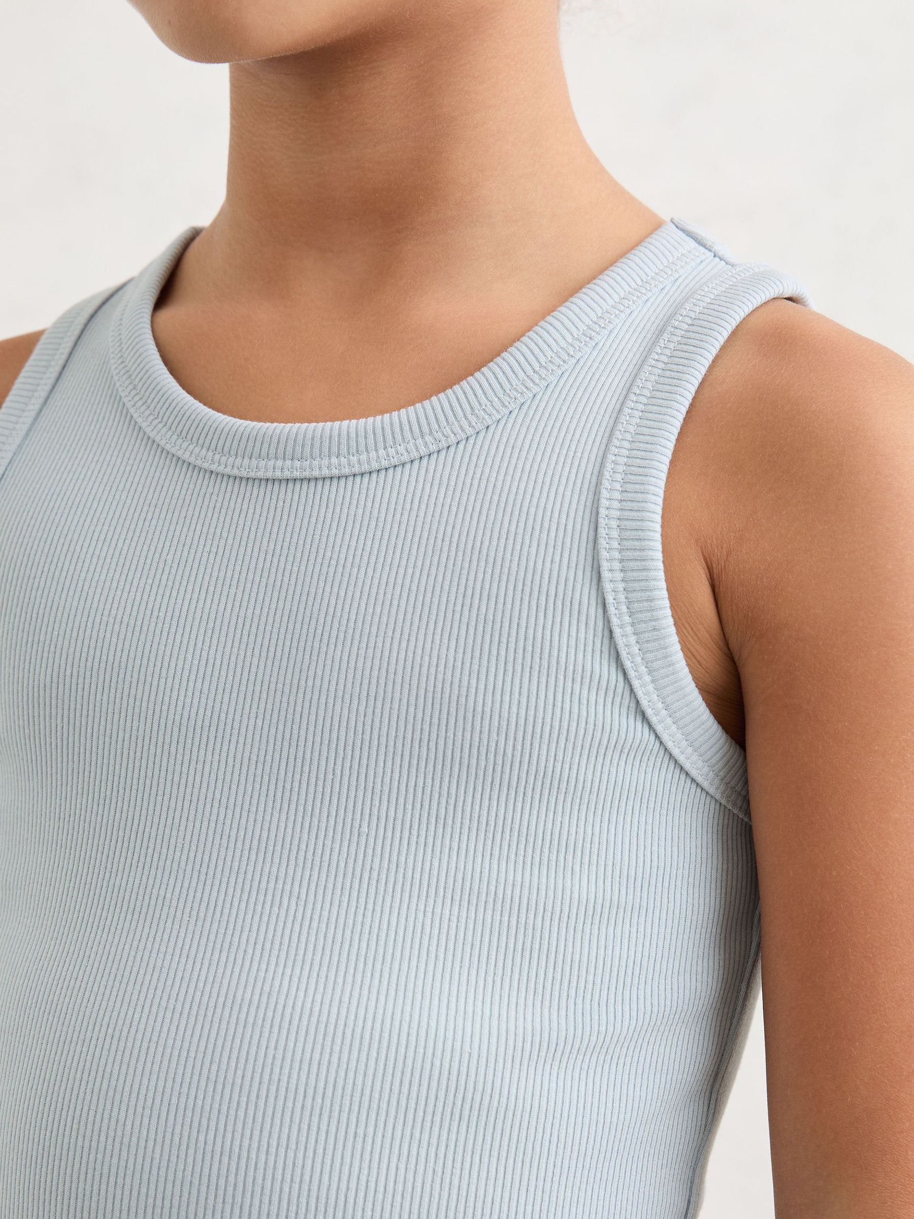 9-13 yrs Stretch-Cotton Ribbed Vest in Pale Blue (Y09641) | £12