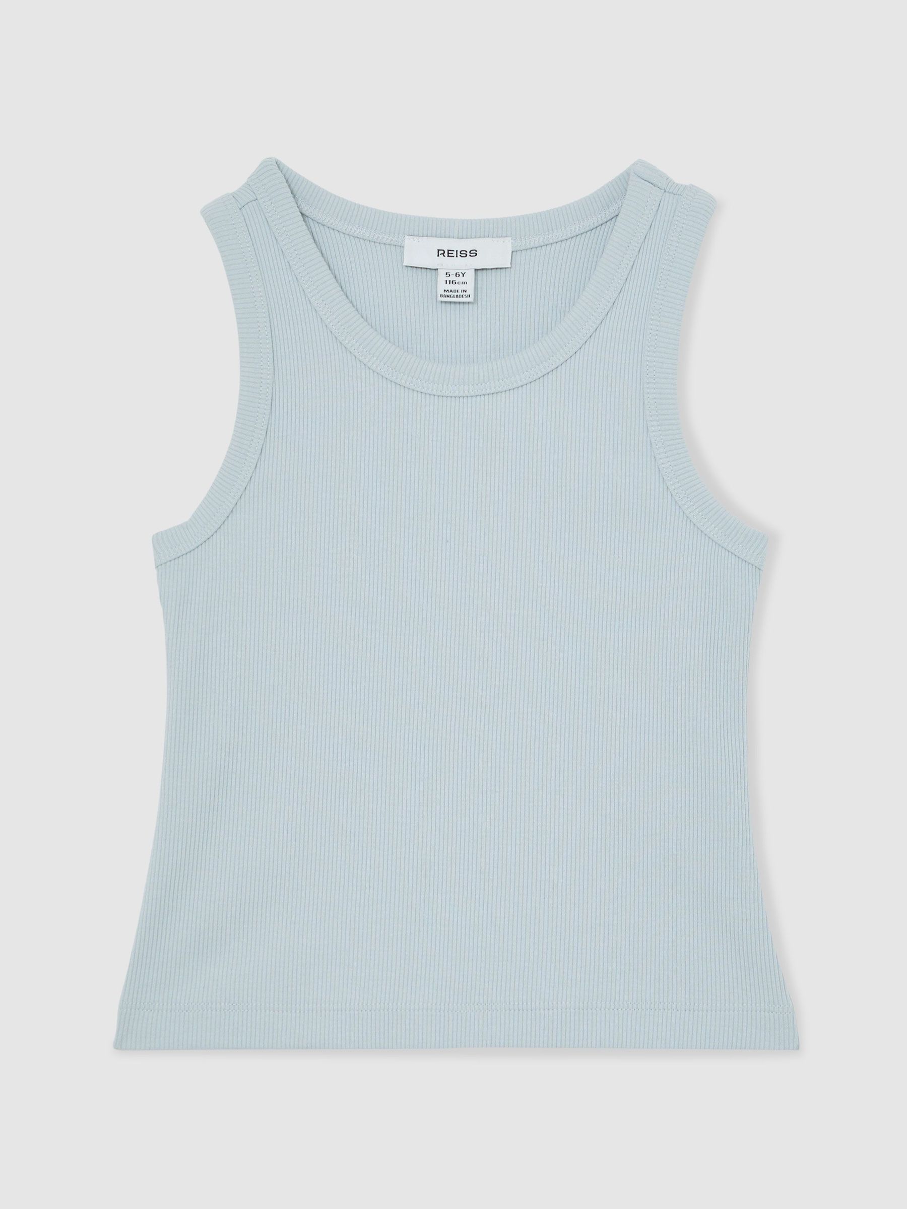 13-14 yrs Stretch-Cotton Ribbed Vest in Pale Blue (Y09643) | £14