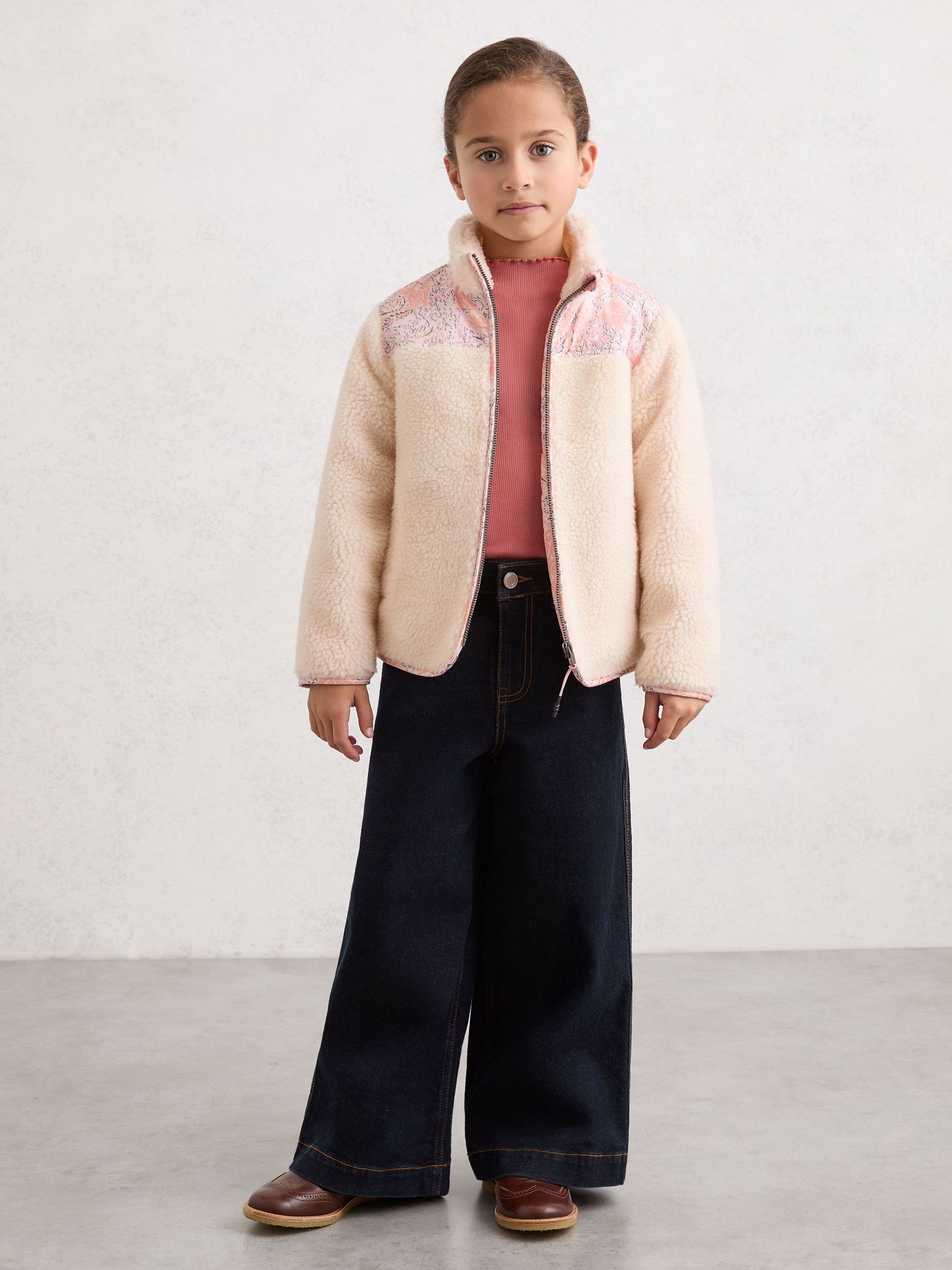 9-13 yrs Floral-Panel Fleece Jacket in Ivory (Y09645) | £62