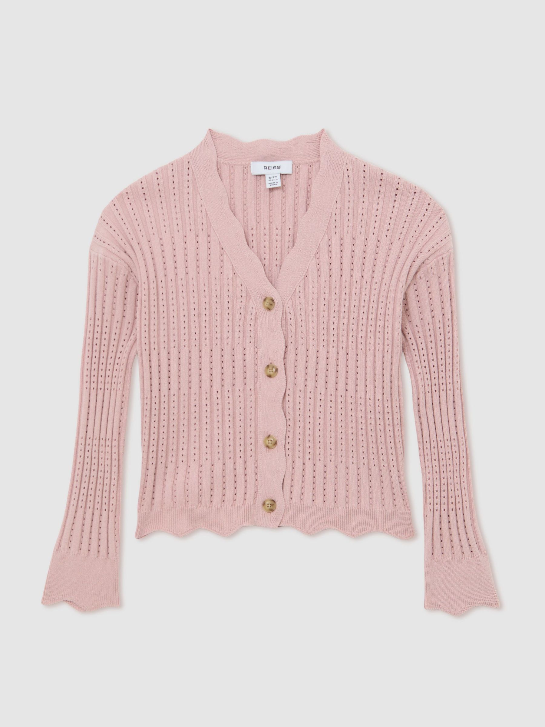 13-14 yrs Rib-Knit Pointelle Cardigan in Pink (Y09737) | £50