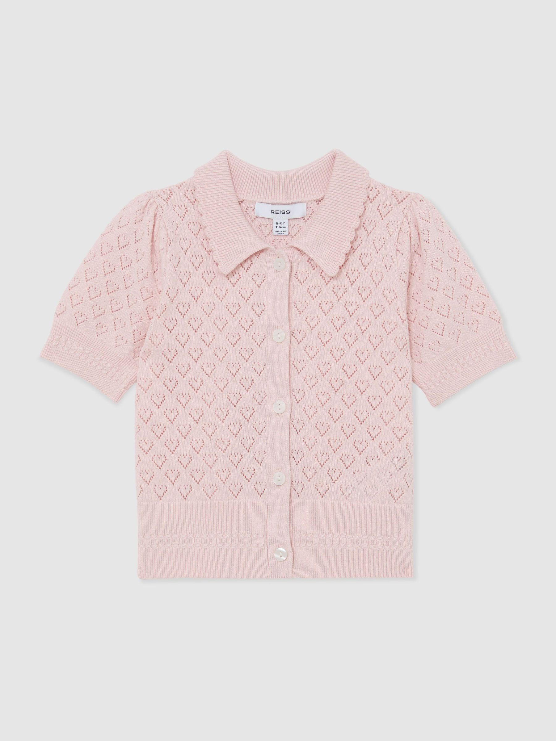 13-14 yrs Cotton and Wool Heart-Pointelle Top in Pink (Y09755) | £48