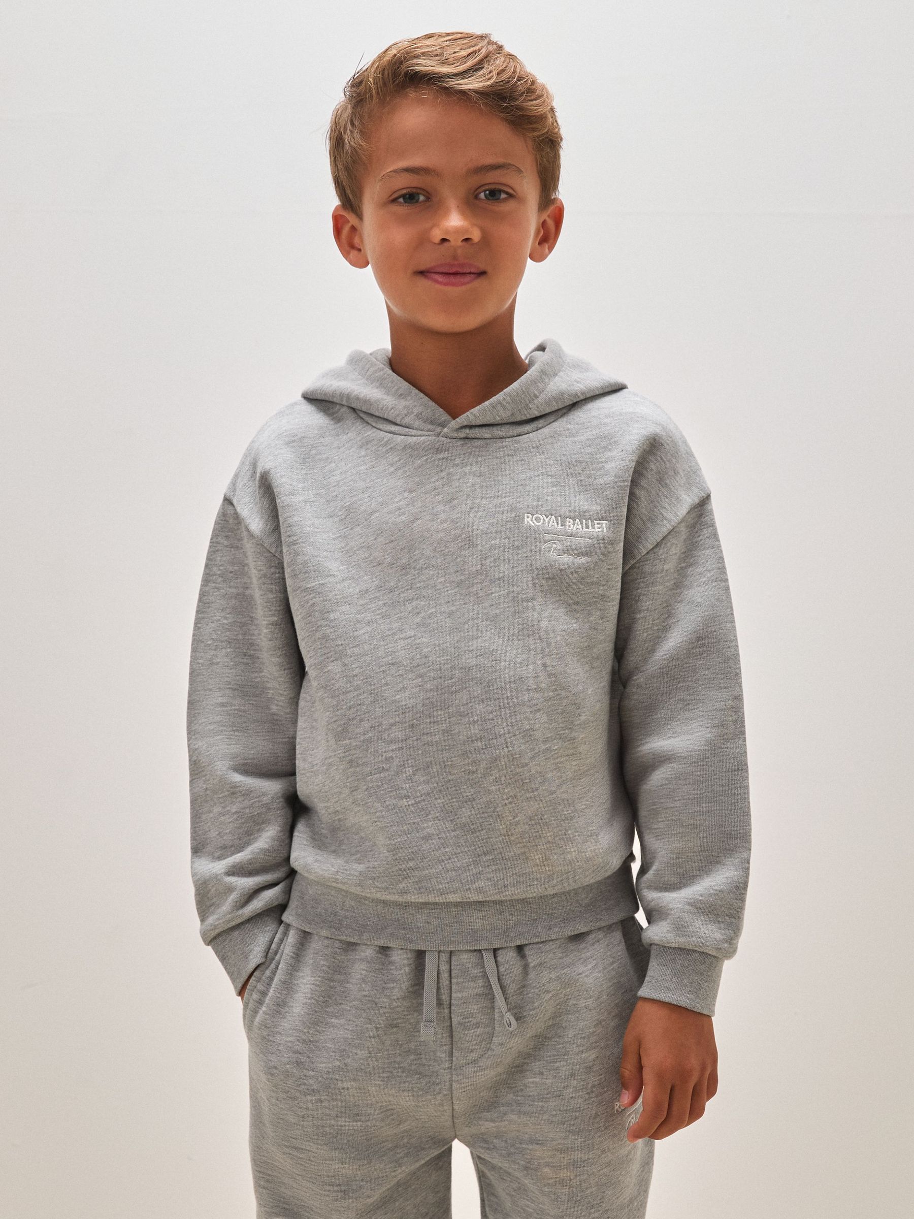 9-13 yrs Reiss | Royal Ballet Logo Unisex Fit Hoodie in Grey Melange (Y11088) | £42