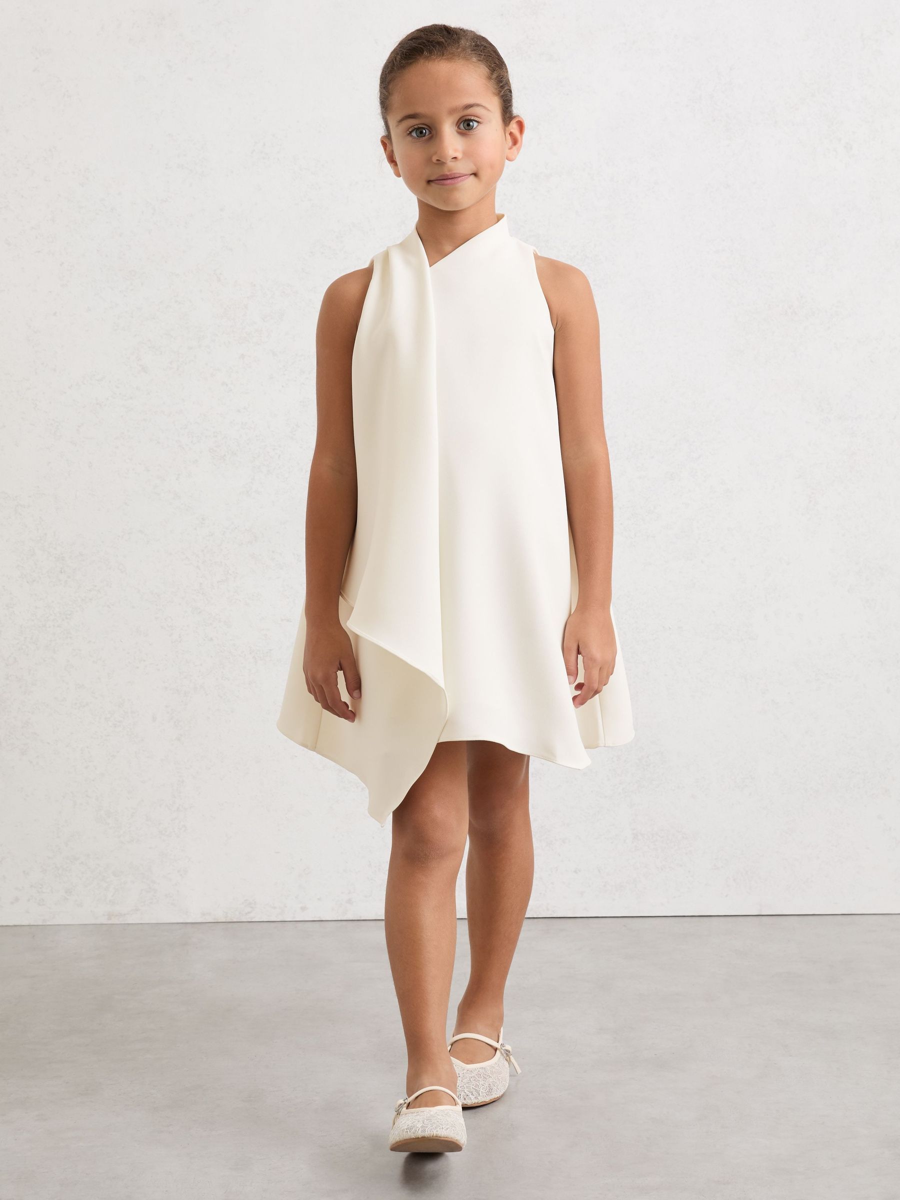 3-9 yrs Draped Sleeveless Shift Dress in Ivory (Y11097) | £80