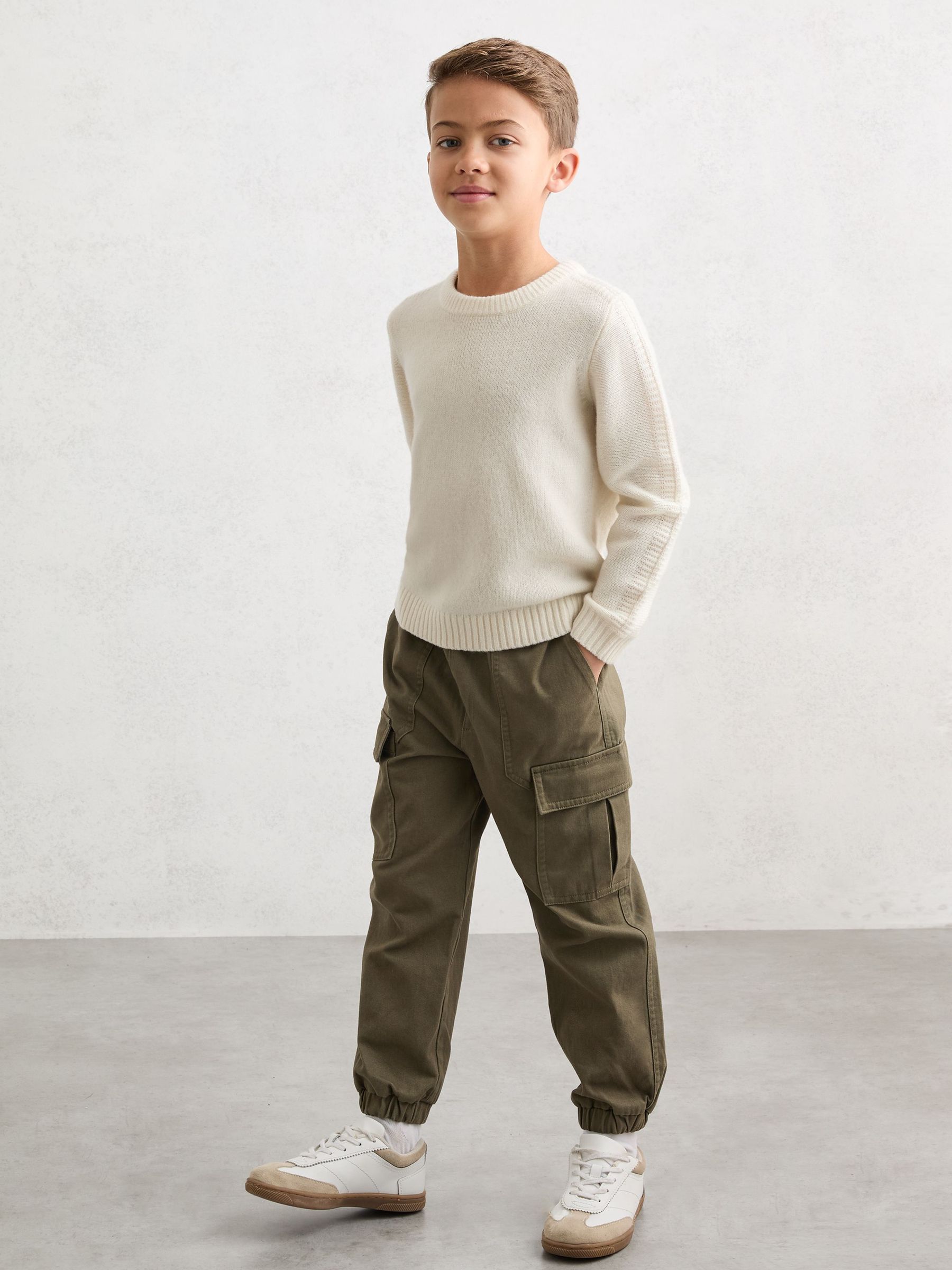 9-13 yrs Merino Wool-Blend Rib-Detail Jumper in Snow (Y11105) | £42