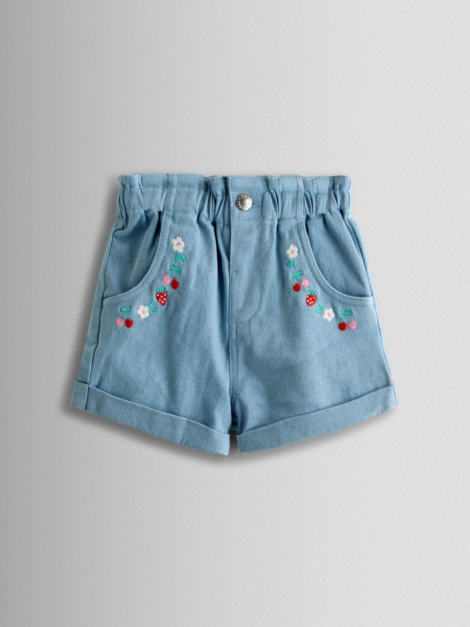 Blue Floral Embroidered Twill Shorts (Y12365) | £18 - £21