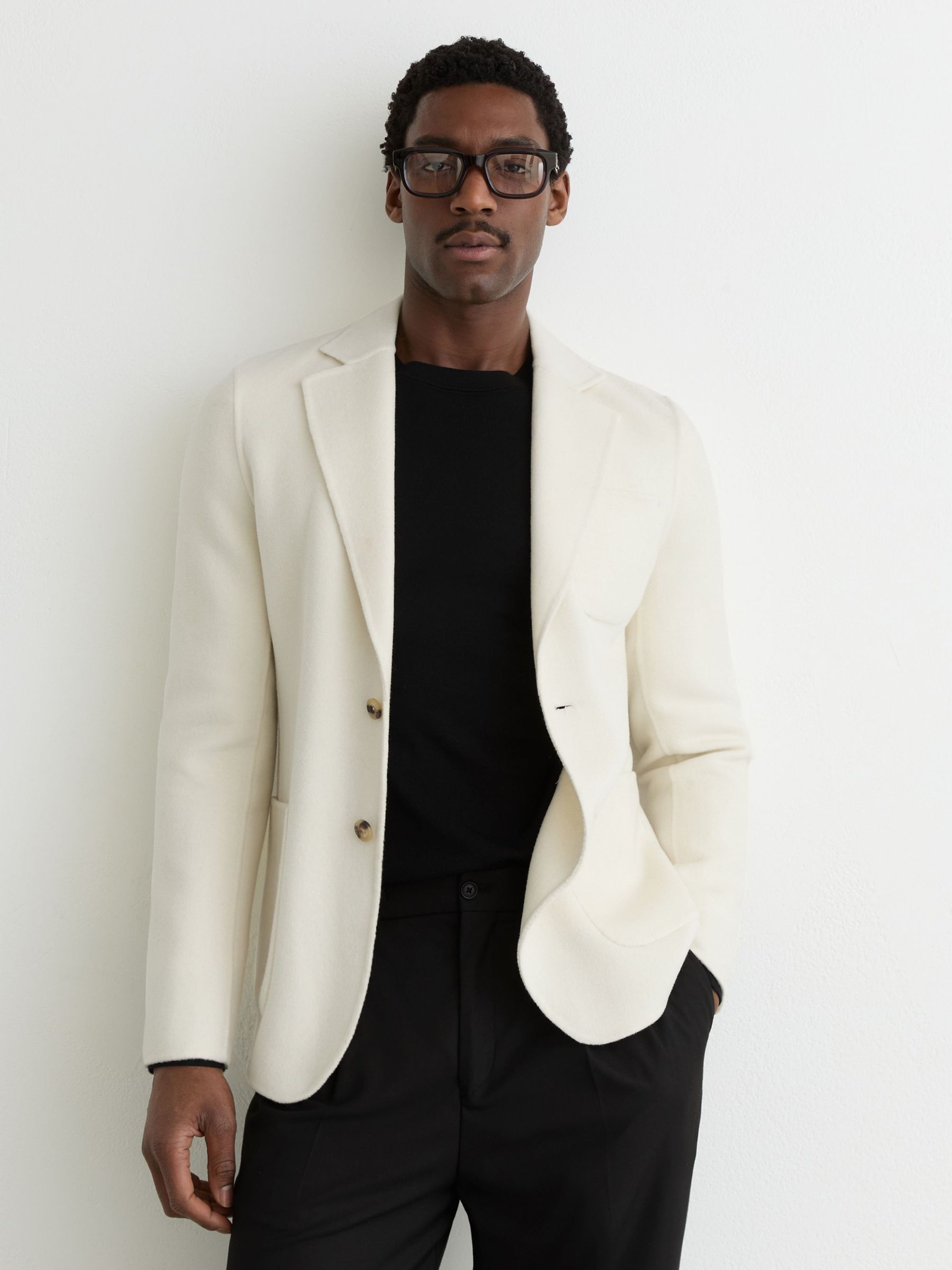 Wool-Blend Single-Breasted Blazer Tailored-Fit in Off White (Y12386) | £298