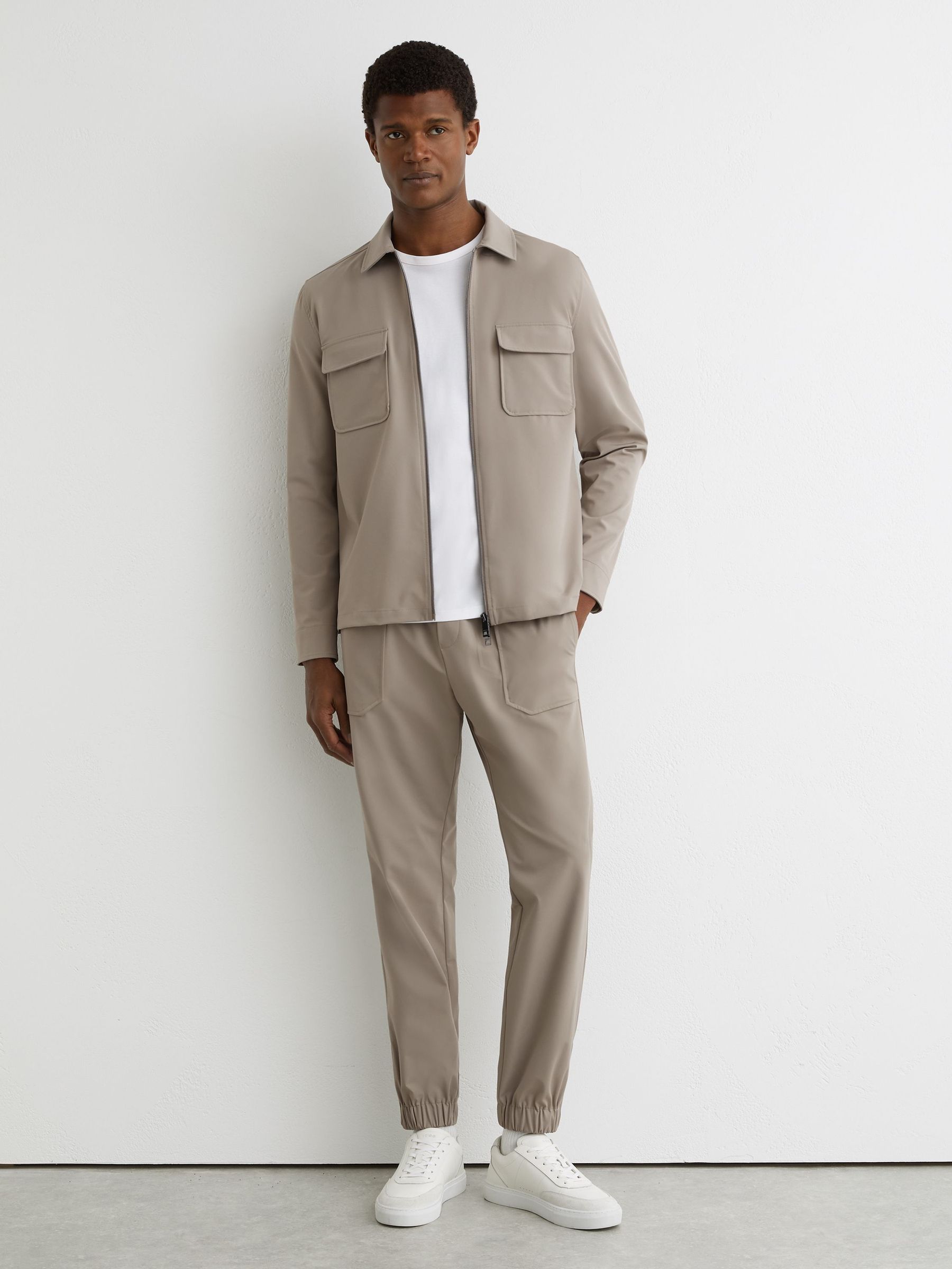 Technical Cuffed Drawstring Trousers in Taupe Brown (Y12390) | £138