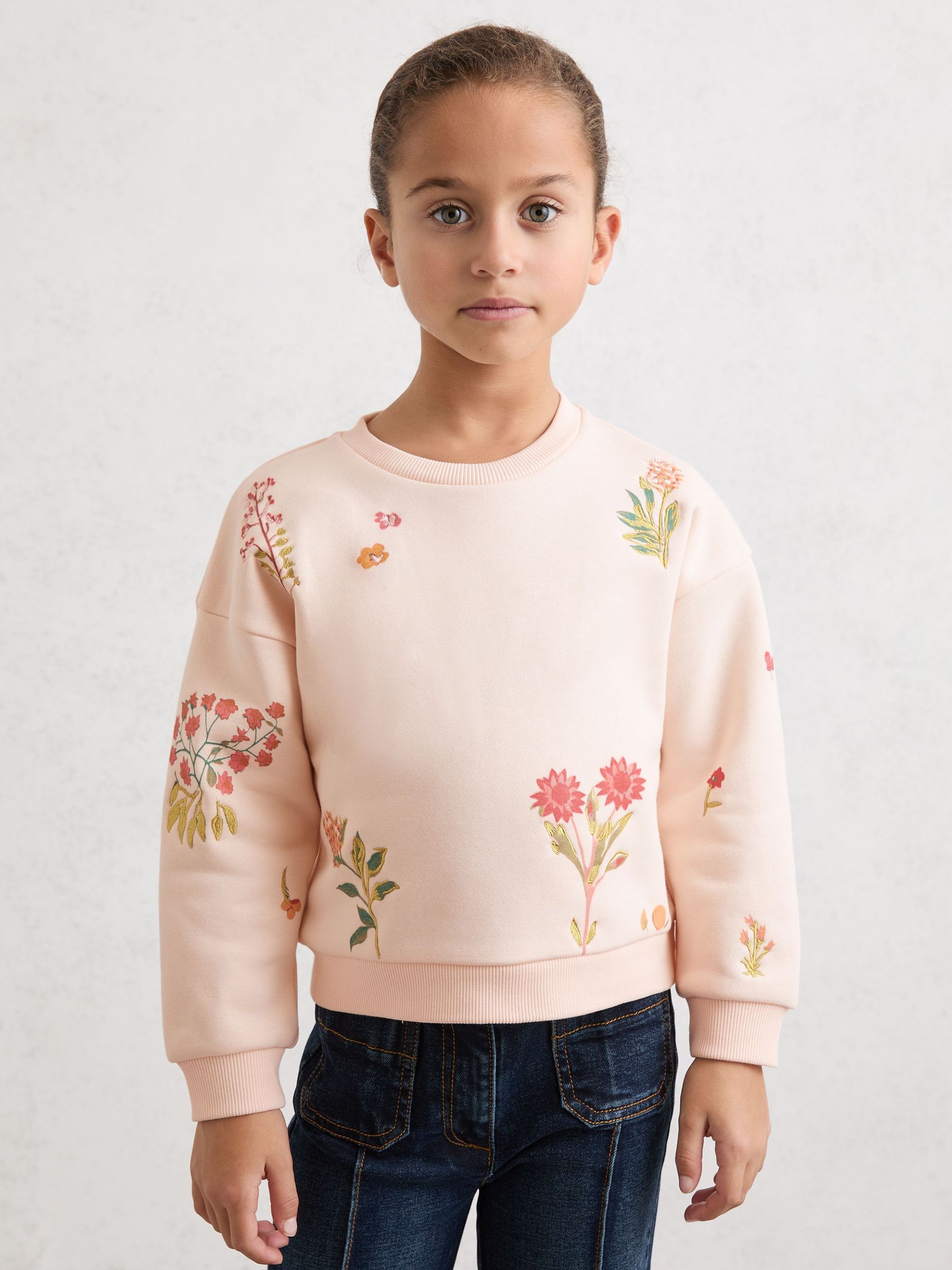 9-13 yrs Cotton-Blend Floral Sweatshirt in Ivory (Y12399) | £36
