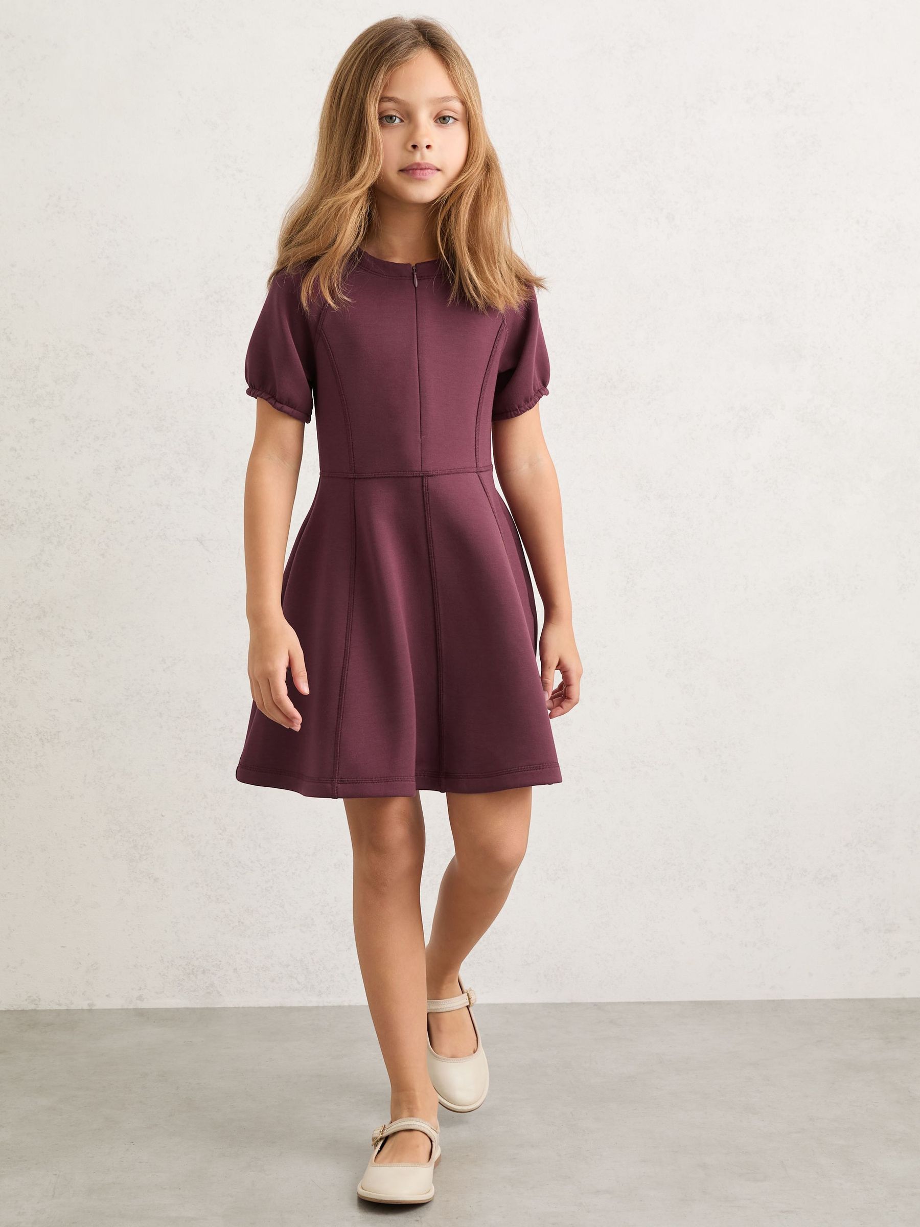 Premium Interlock-Jersey Dress in Burgundy (Y12689) | £45