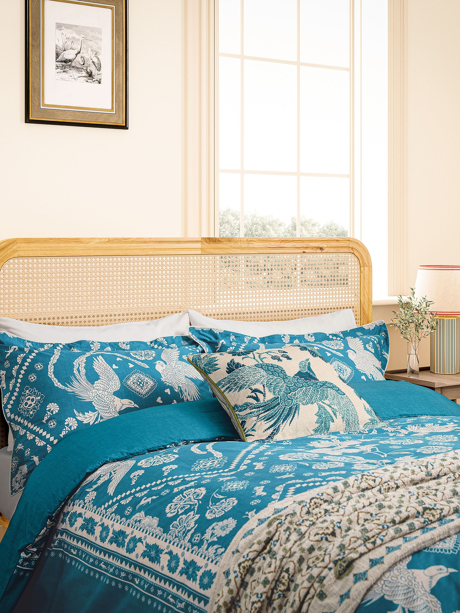 Blue Hidcote Birds Cushion (Y12875) | £35