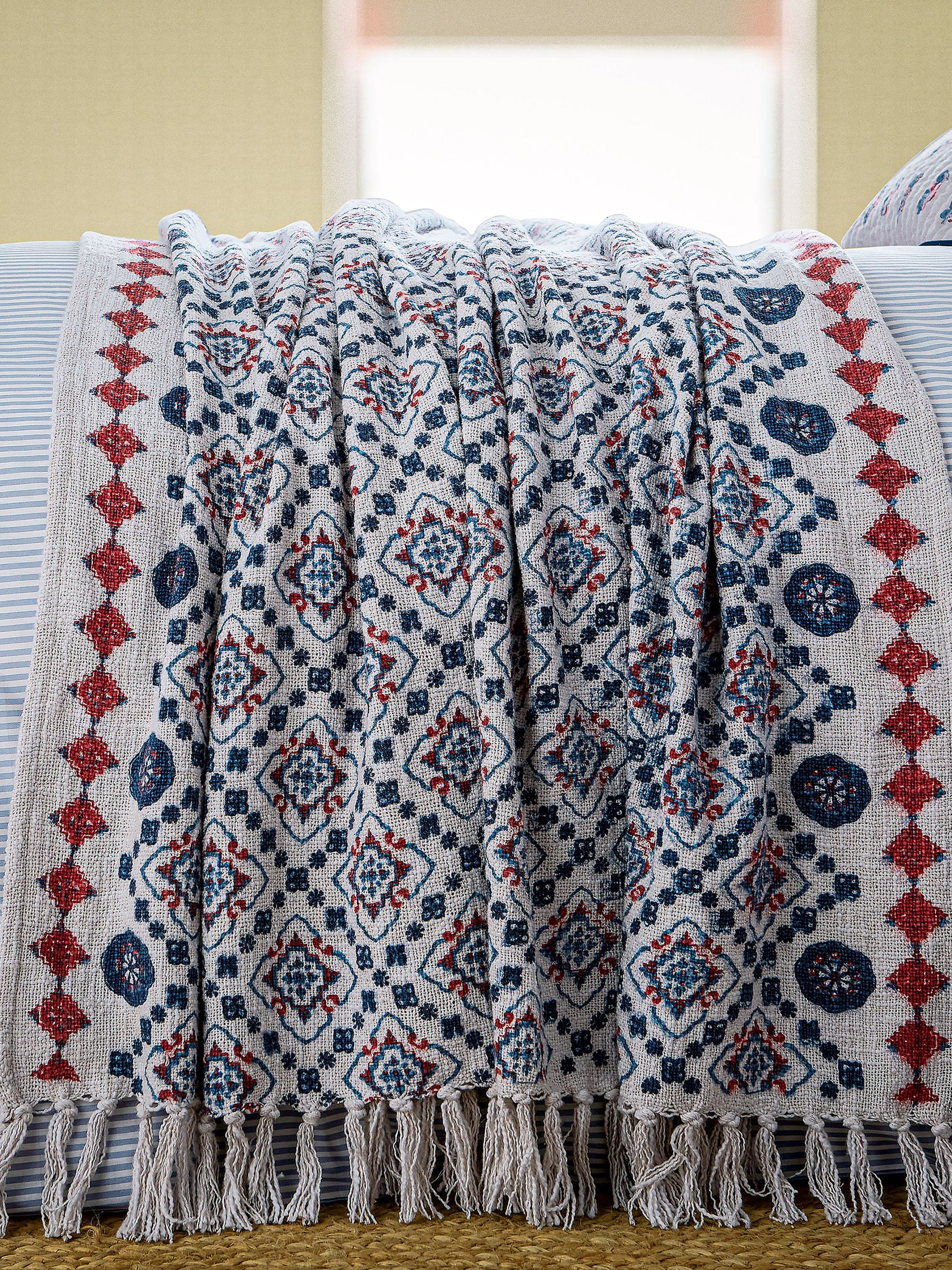 Blue Cream Country Tiles Throw (Y12885) | £95