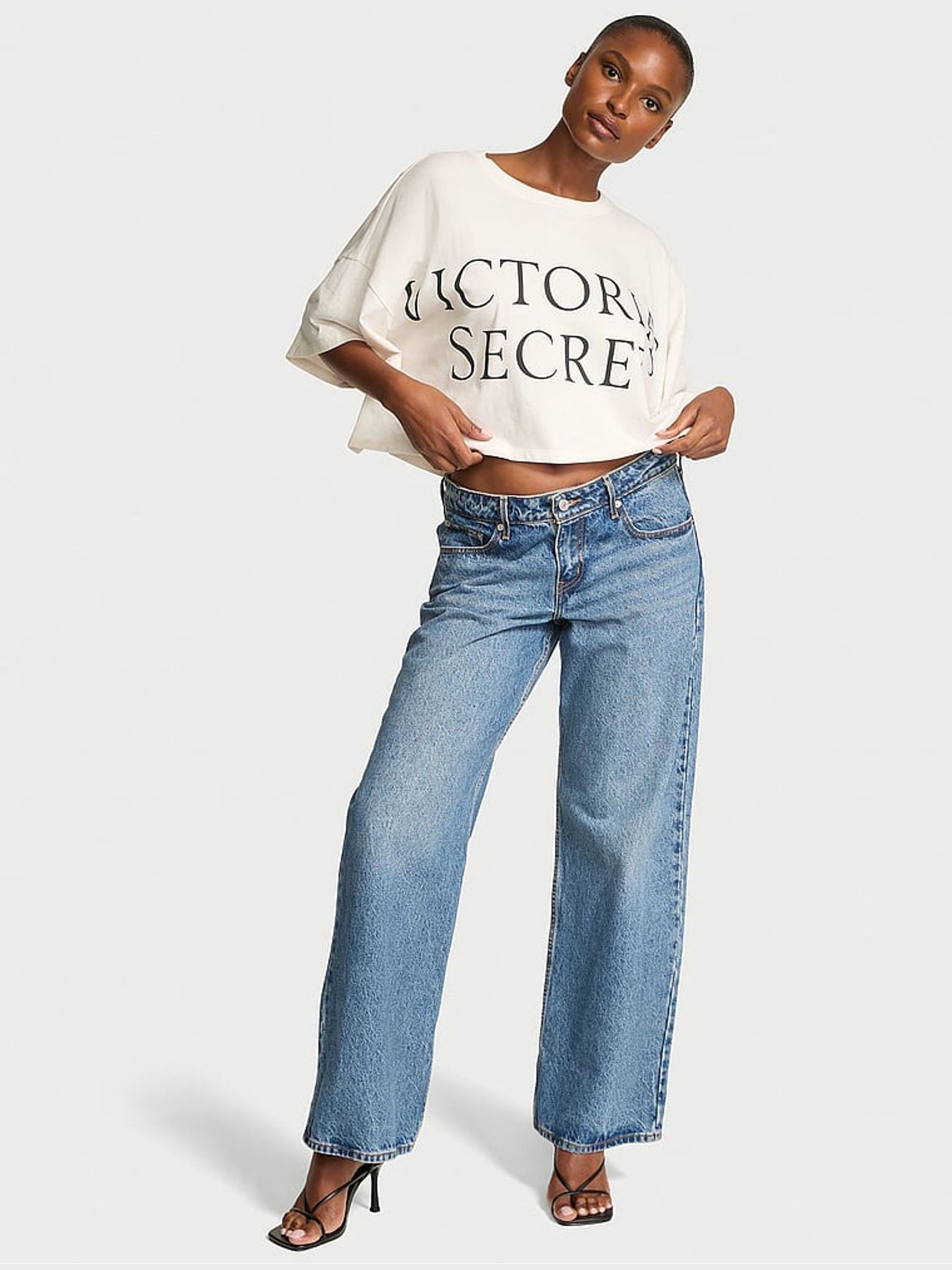 White Logo Cotton Oversized Crop T-Shirt (Y14359) | £30