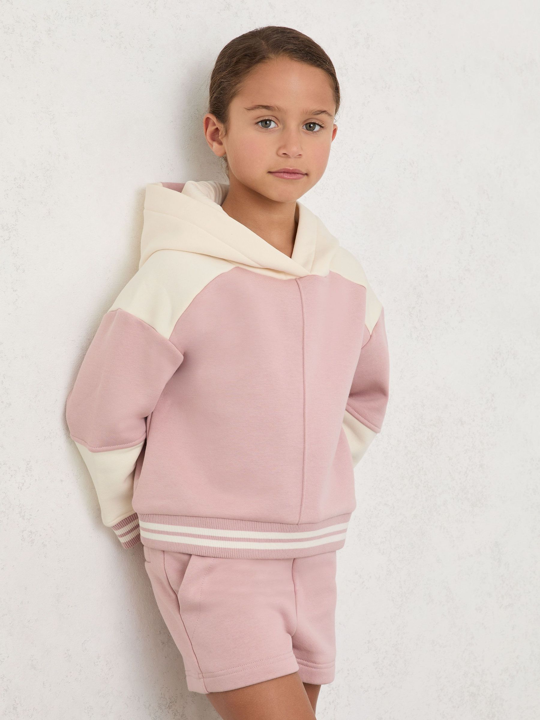 9-13 yrs Cotton-Blend Hoodie and Shorts Set in Pink (Y14398) | £62