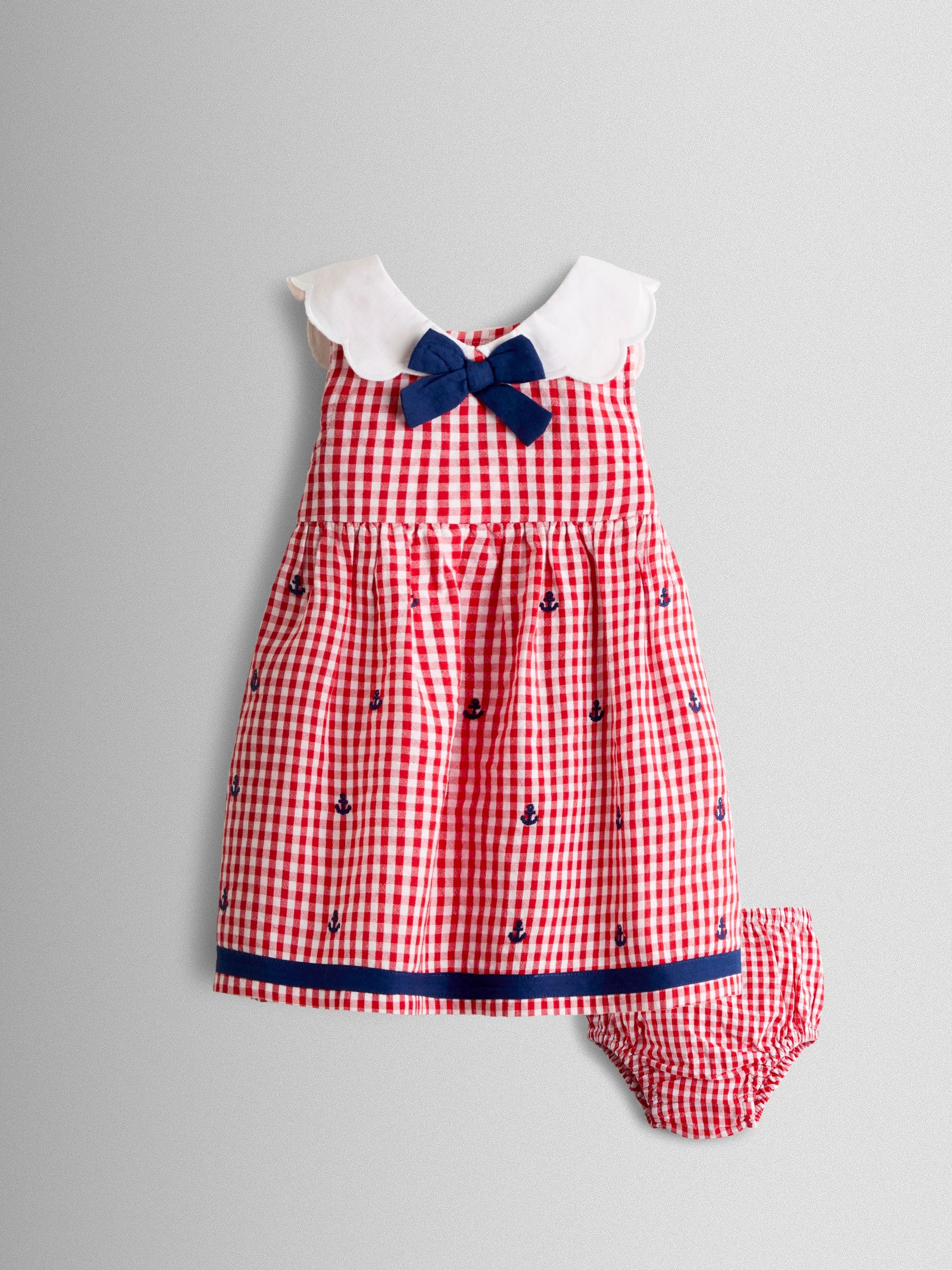 Red Gingham Nautical Embroidered Sailor Baby Dress (Y16445) | £29 - £30