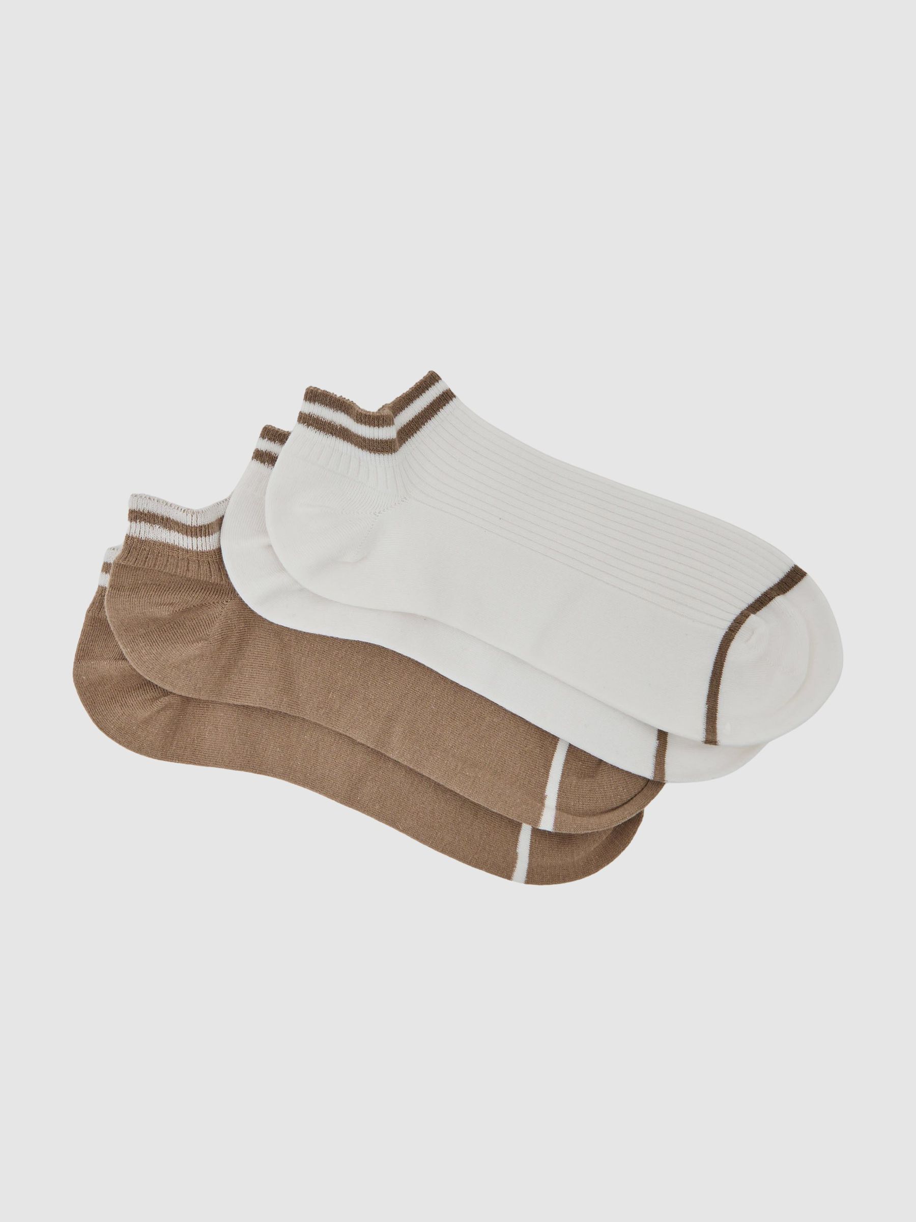2 Pack Cotton-Blend Trainer Socks in Taupe/White (Y19004) | £25