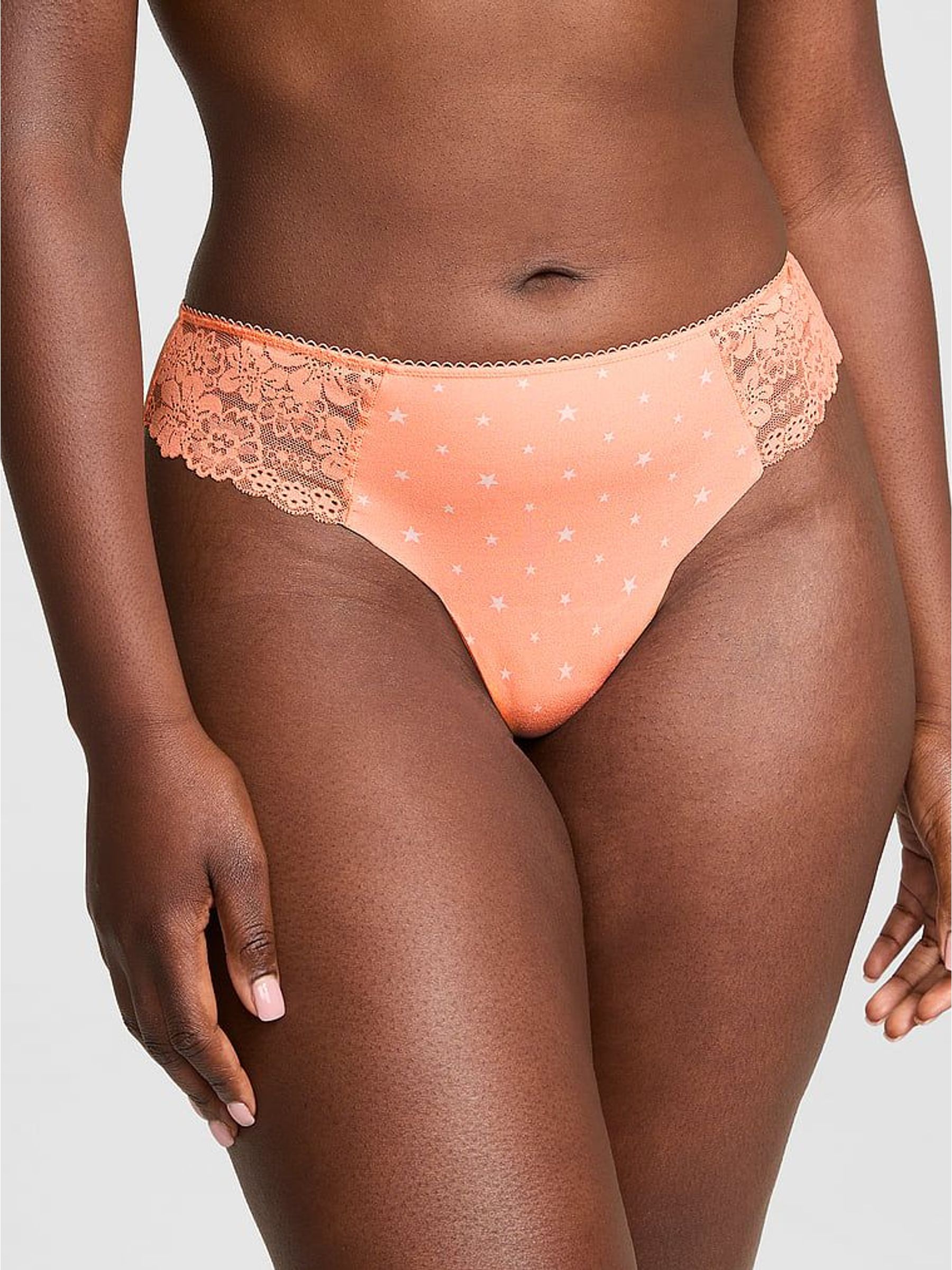 Orange Star Print Thong No Show Lace Trim Knickers (Y19619) | £9