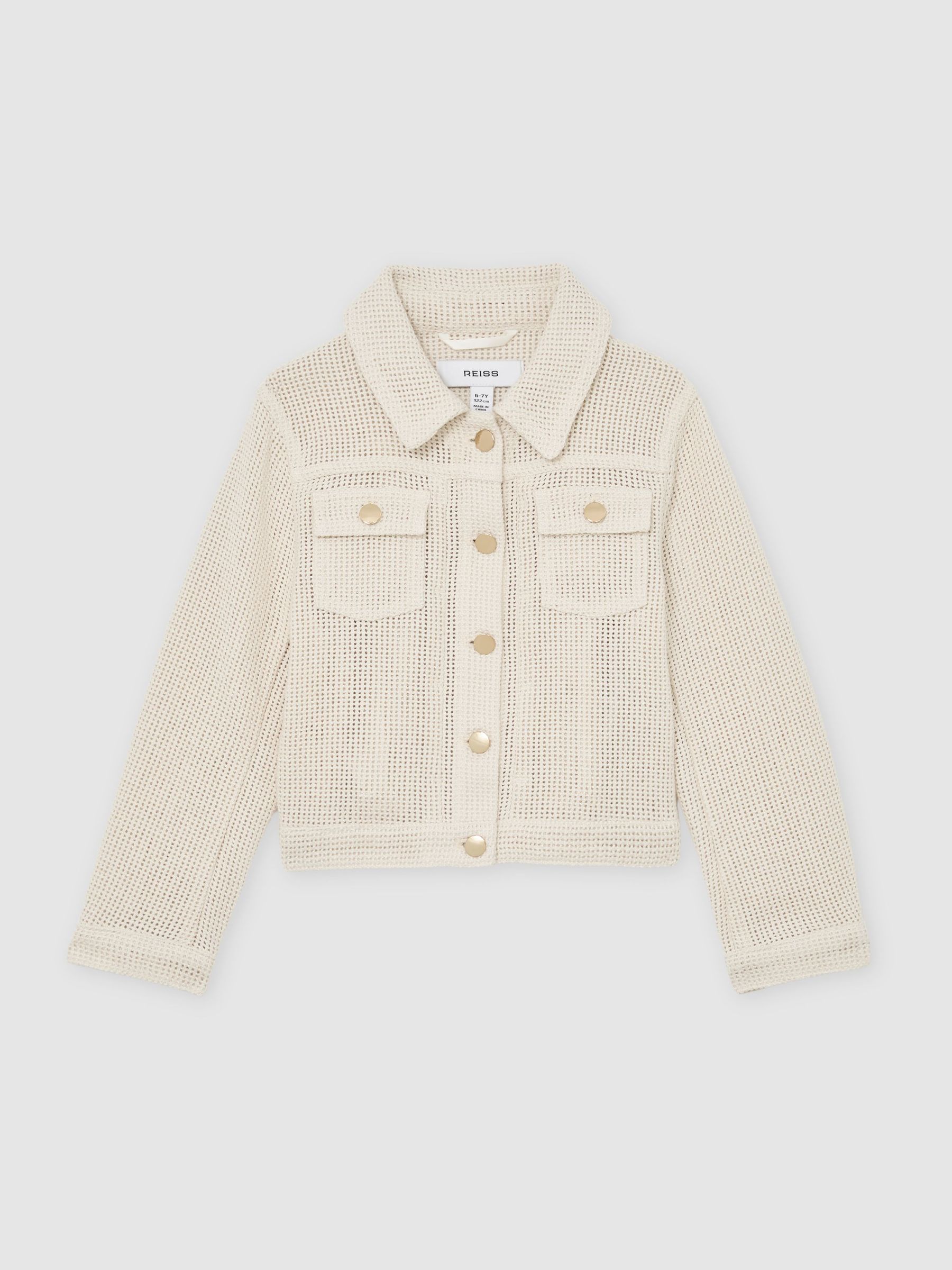 13-14 yrs Cotton-Blend Textured Trucker Jacket in Neutral (Y20889) | £114