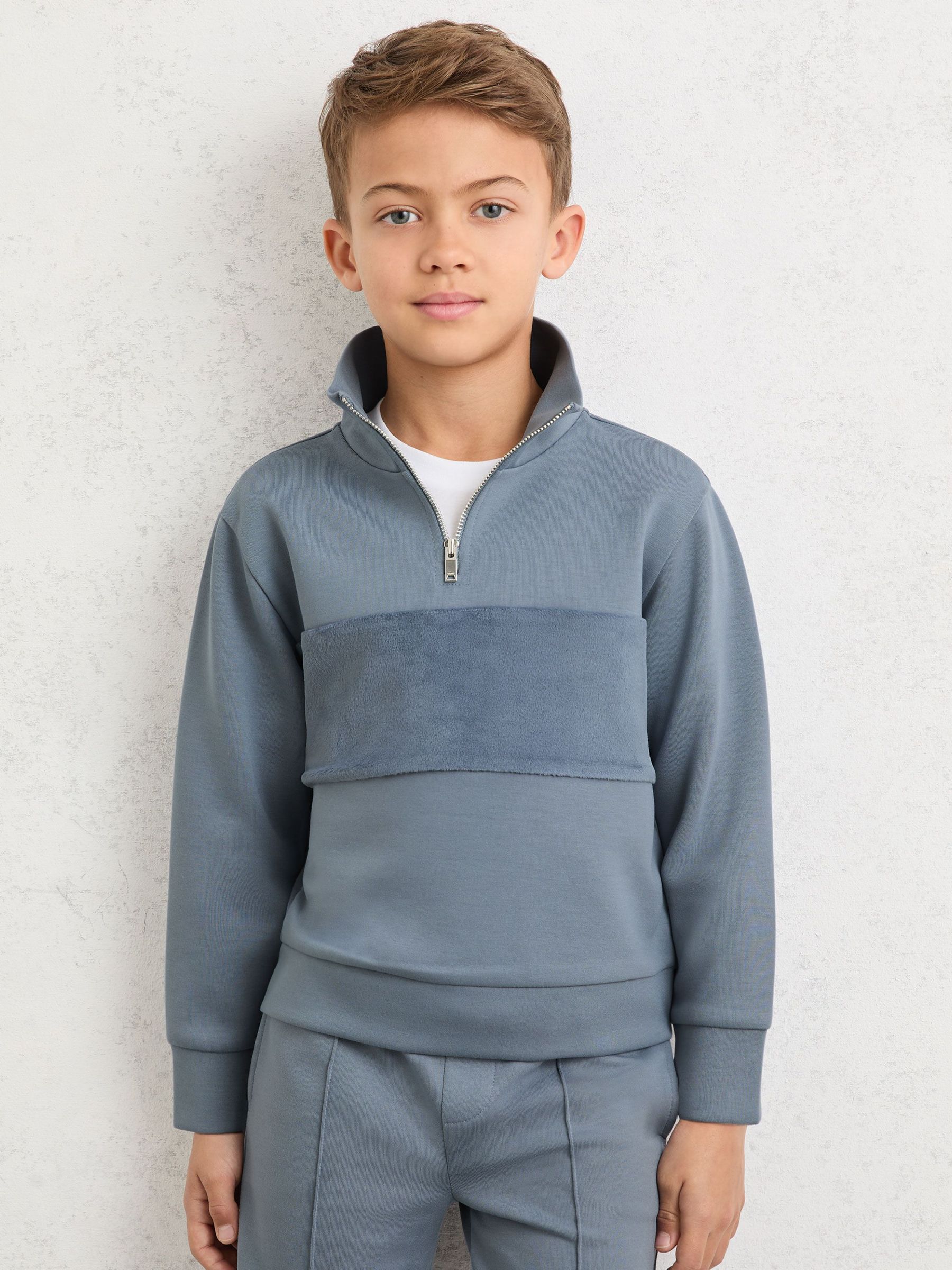 Interlock Velour-Panel Zip Sweatshirt in Airforce Blue (Y20894) | £42