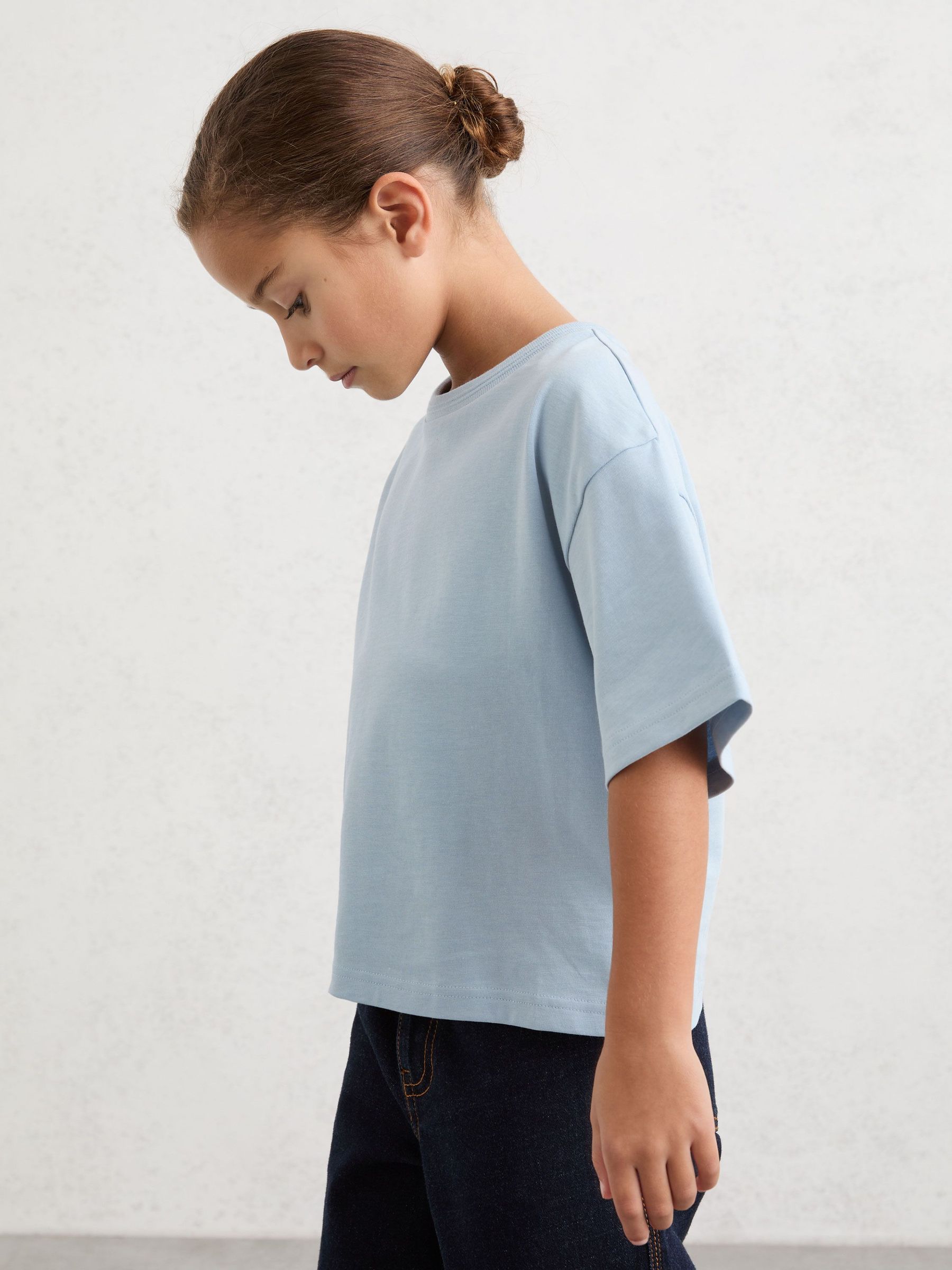 9-13 yrs Cotton Ribbed-Neck Oversized T-Shirt in Blue (Y20902) | £17