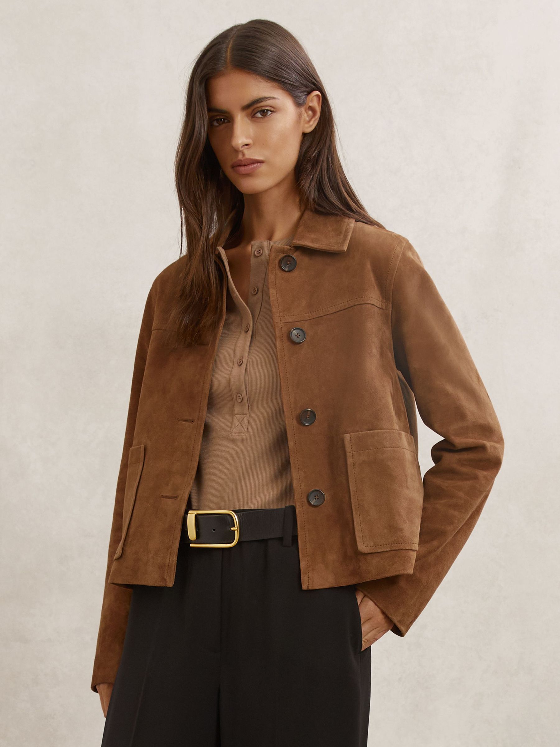 Suede Patch-Pocket Jacket in Tan (Y20903) | £398