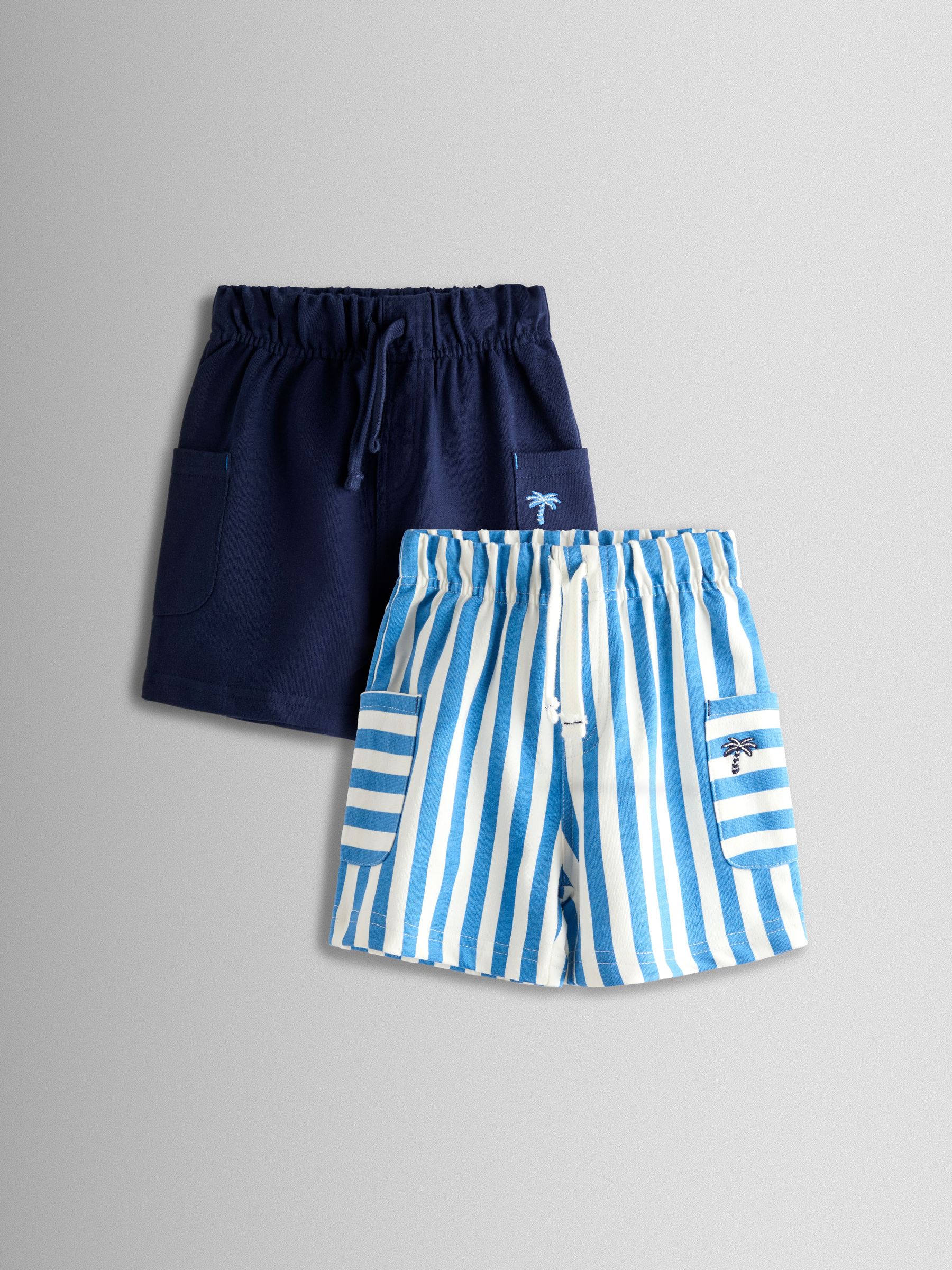 Blue 2-Pack Stripe & Plain Shorts (Y23389) | £19 - £22
