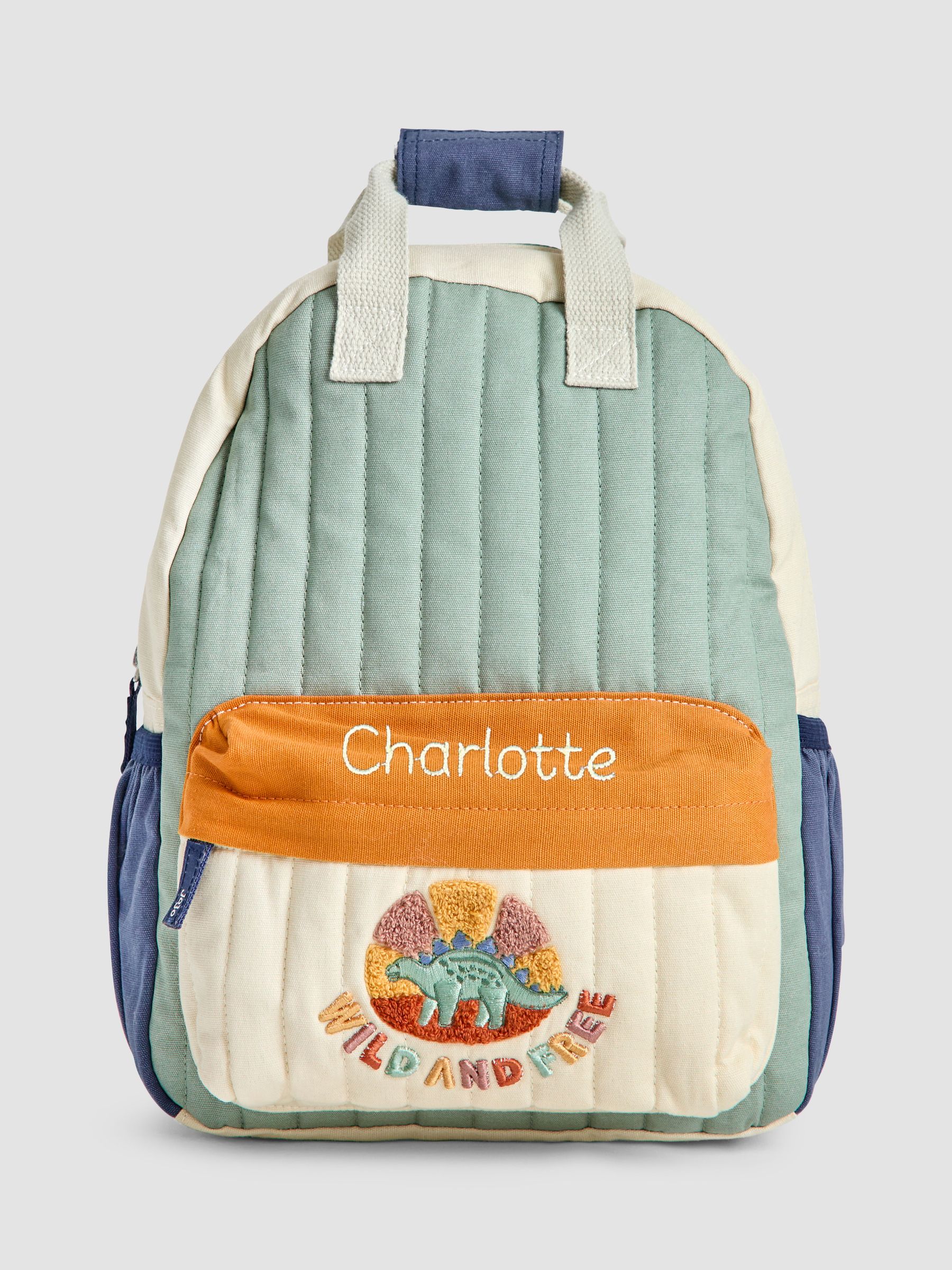 Khaki - Personalised Dino Boucle Medium Backpack