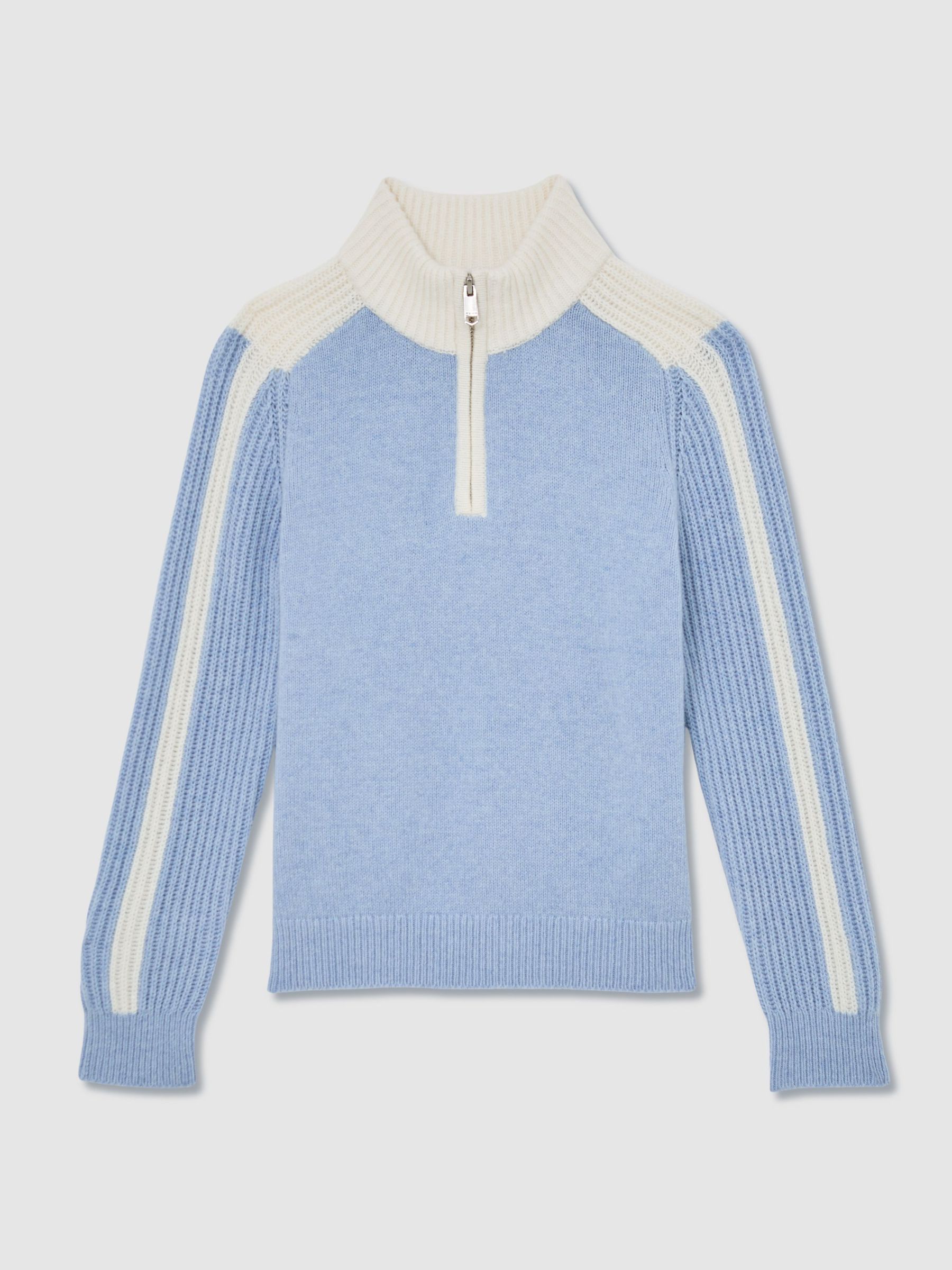 13-14 yrs Half-Zip Contrast Knitted Jumper with Wool in Mist Blue (Y25115) | £48