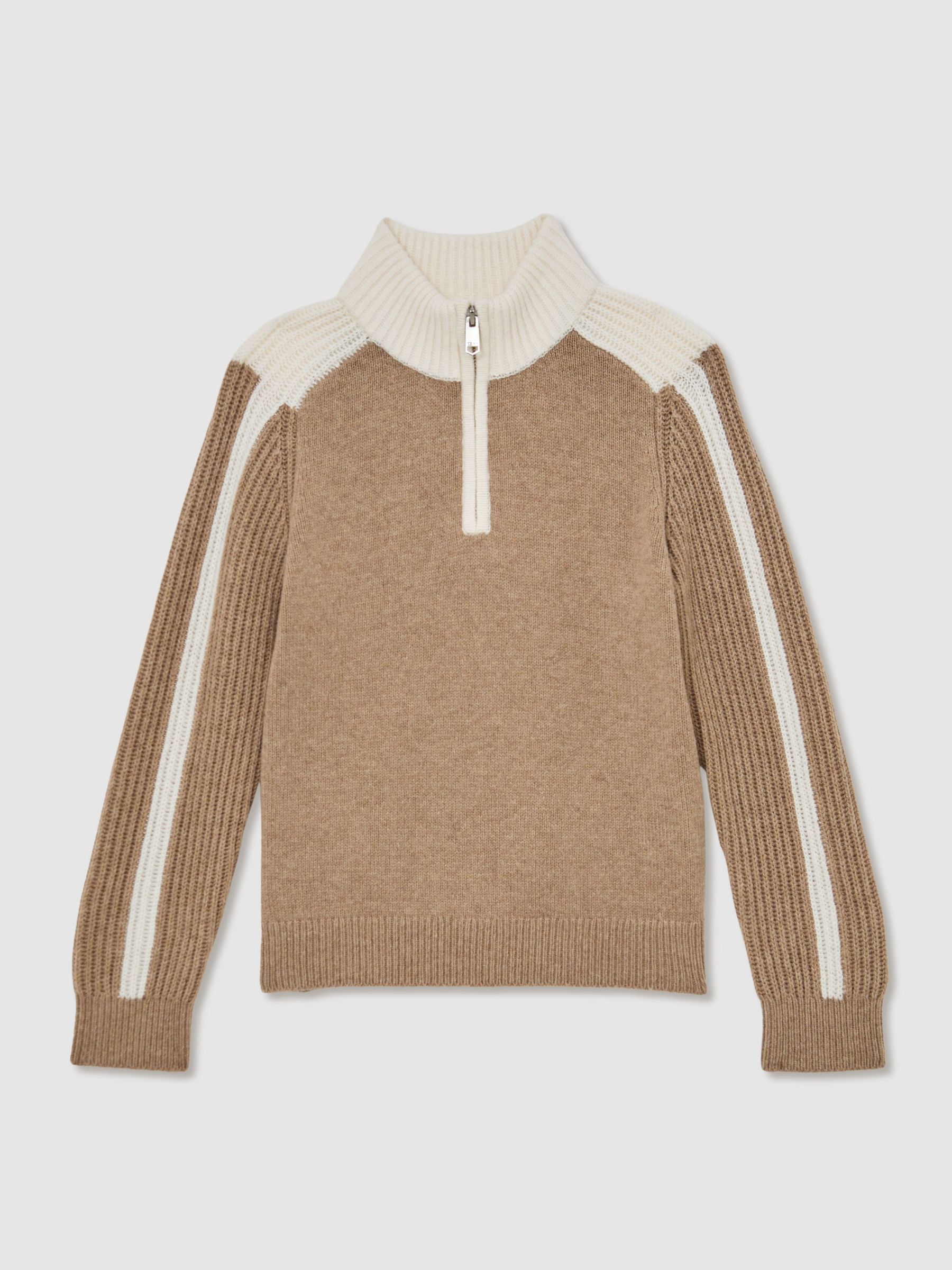 13-14 yrs Half-Zip Contrast Knitted Jumper with Wool in Brown (Y25116) | £48