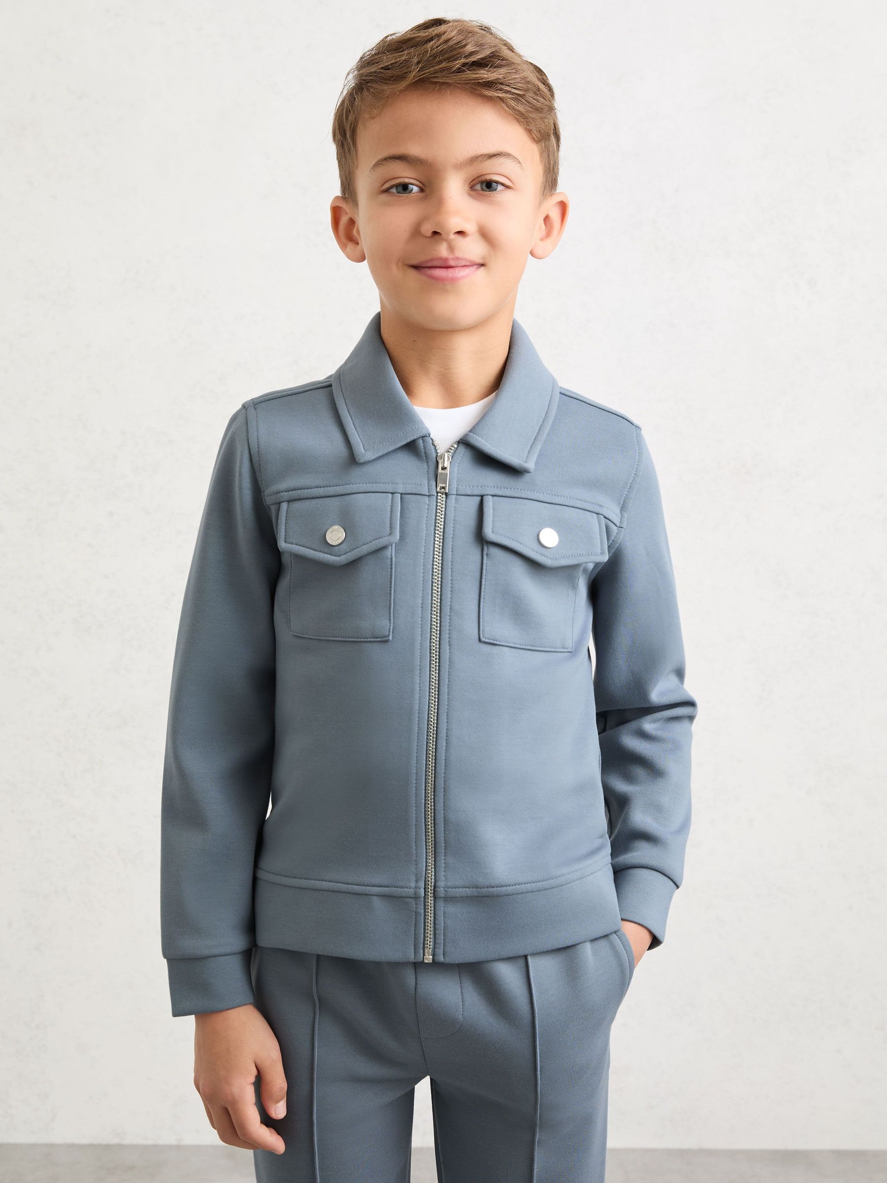 3-9 yrs Premium Interlock Zip-Through Overshirt in Airforce Blue (Y25123) | £42