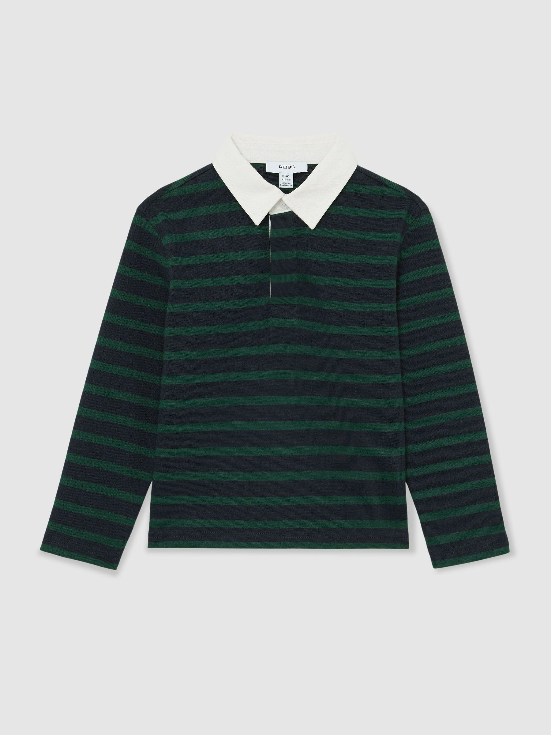 13-14 yrs Cotton Rugby-Stripe Polo Shirt in Navy/Green (Y25172) | £40