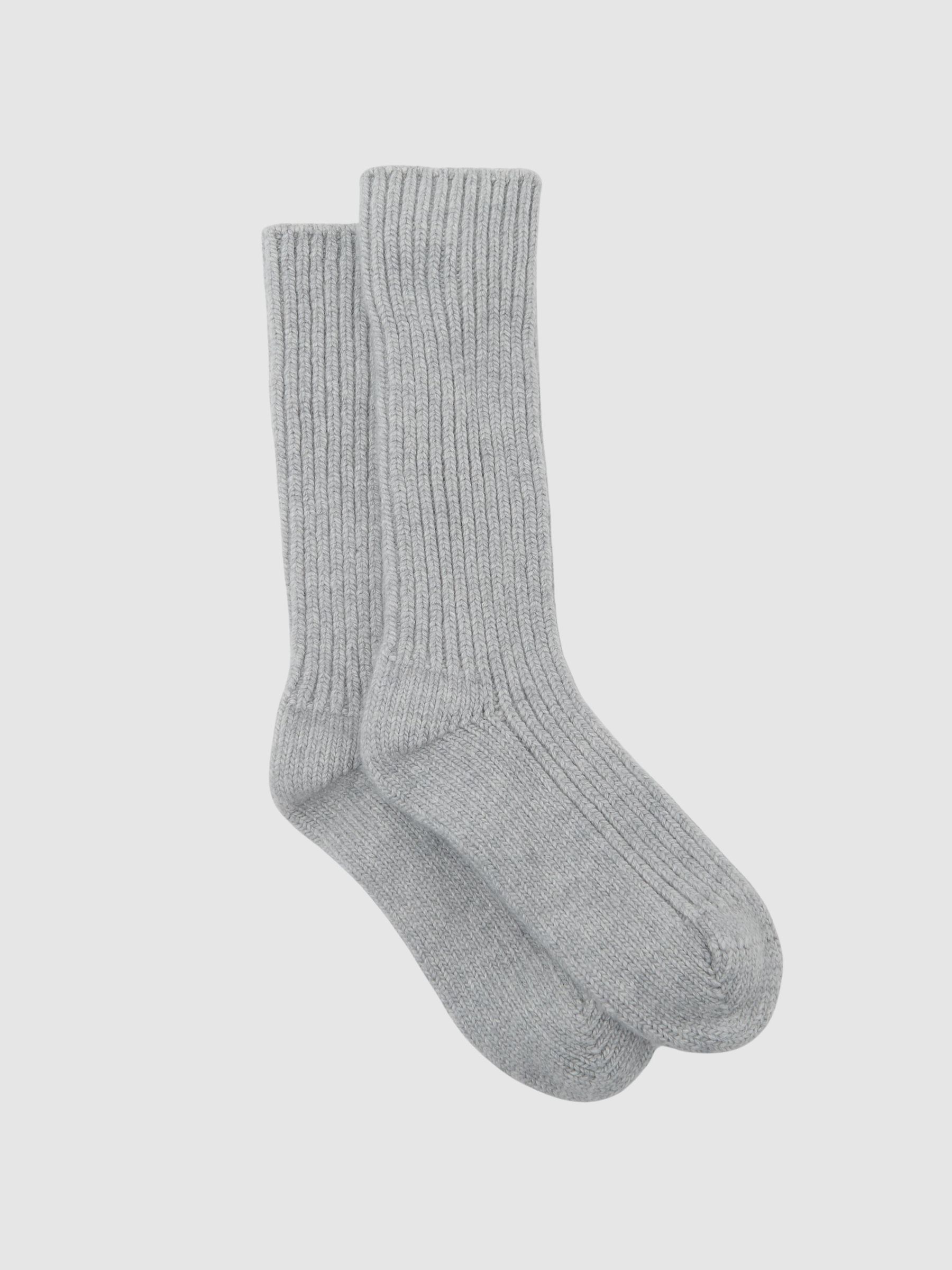 Rib-Knit Socks with Wool and Cashmere in Soft Grey (Y25257) | £18