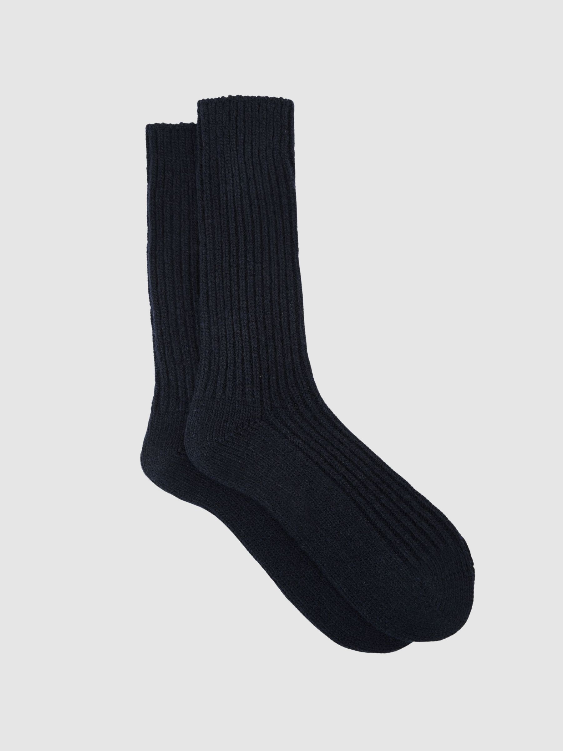 Rib-Knit Socks with Wool and Cashmere in Navy (Y25258) | £18
